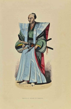 Japaner in zeremonieller Tracht - Lithographie von Auguste Wahlen - 1844
