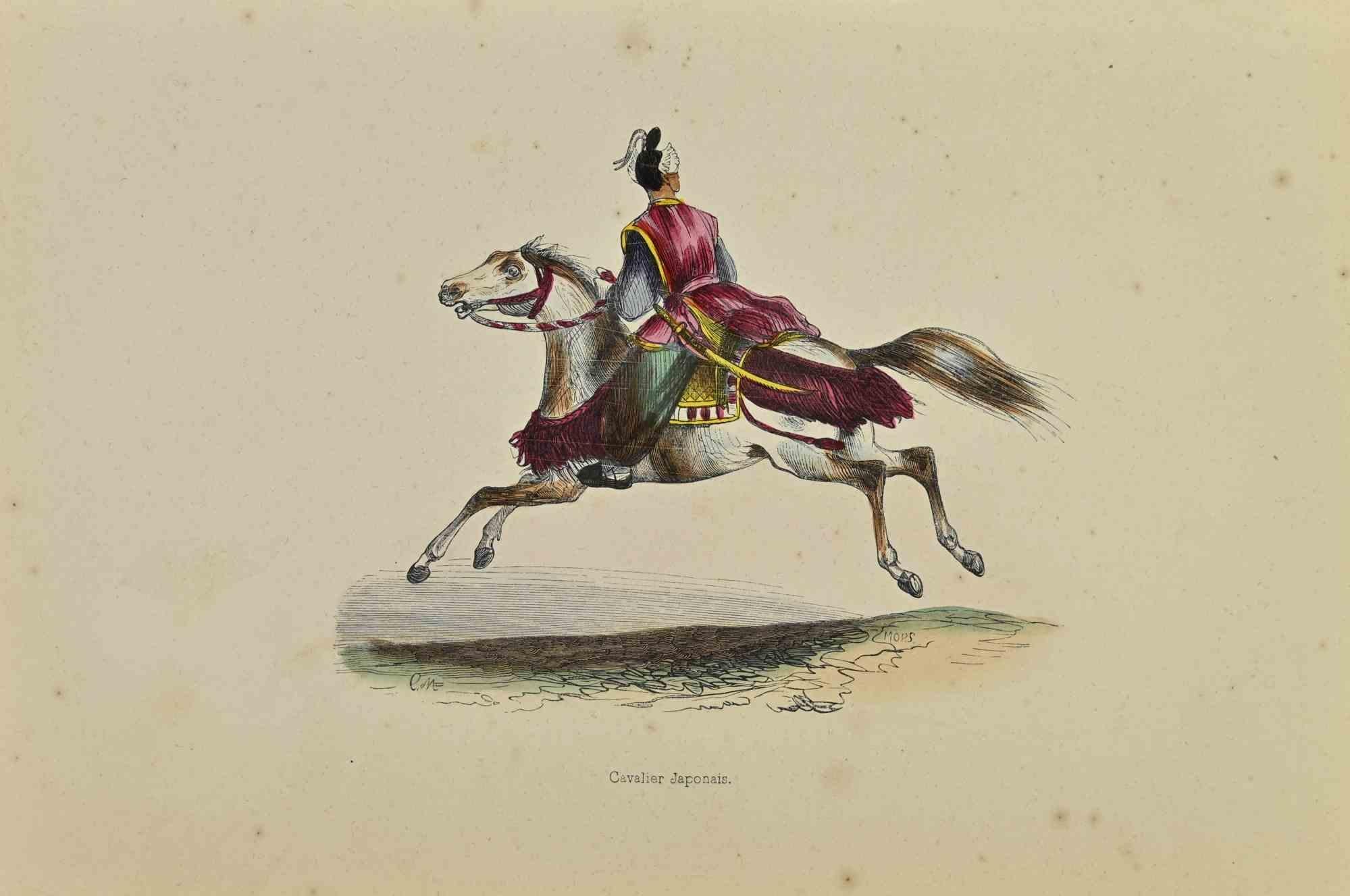 Japanische Reiterin - Lithographie von Auguste Wahlen - 1844