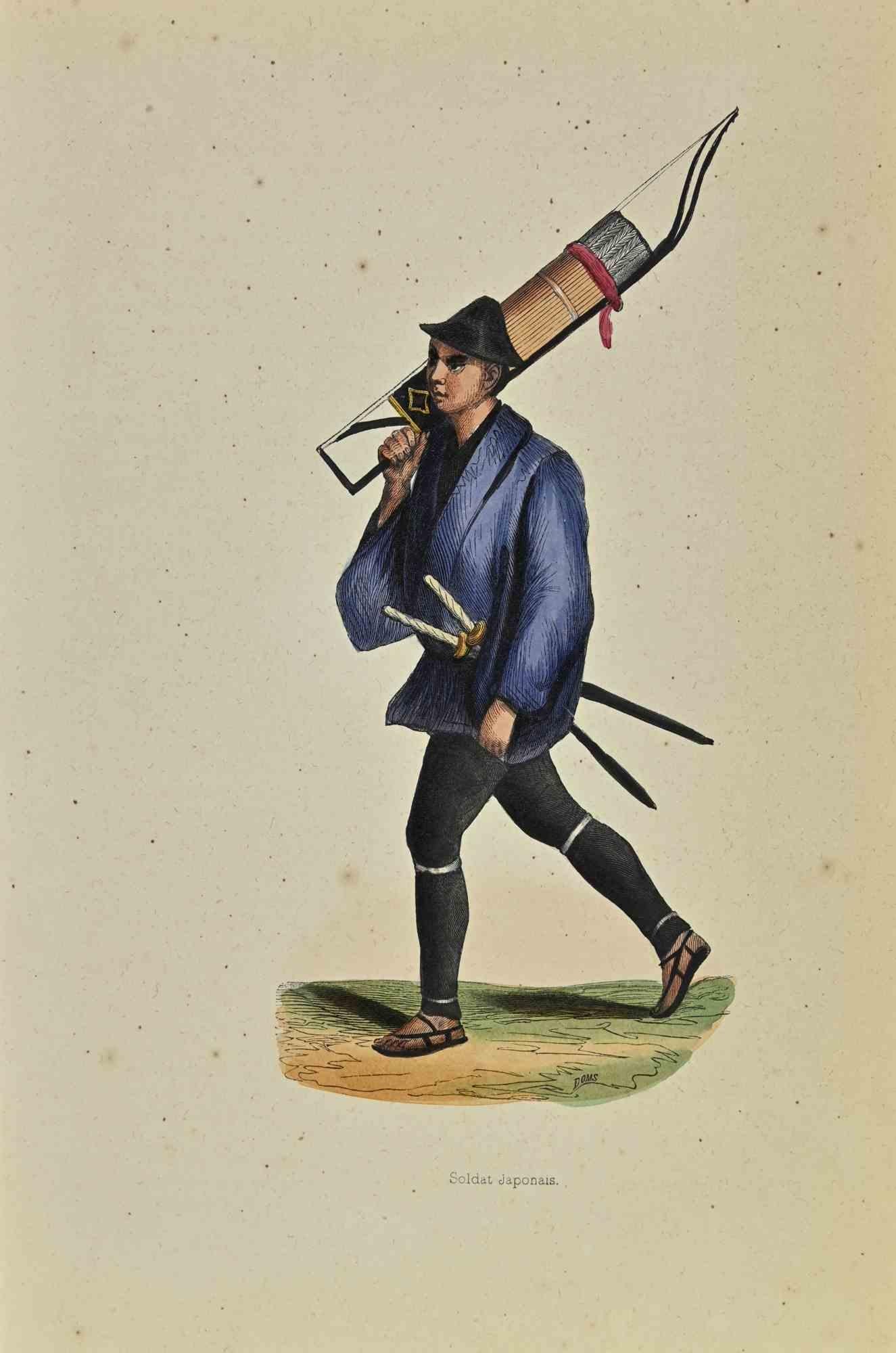 Japanischer Soldat ist eine Lithografie von Auguste Wahlen aus dem Jahr 1844.

Handgefärbt.

Guter Zustand.

In der Mitte des Kunstwerks steht der Originaltitel "Soldat Japonais".

Das Werk ist Teil der Suite Moeurs, usages et costumes de tous les
