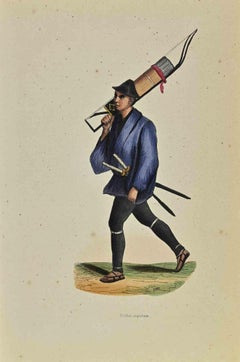 Antique Japanese Soldier - Lithograph by Auguste Wahlen - 1844
