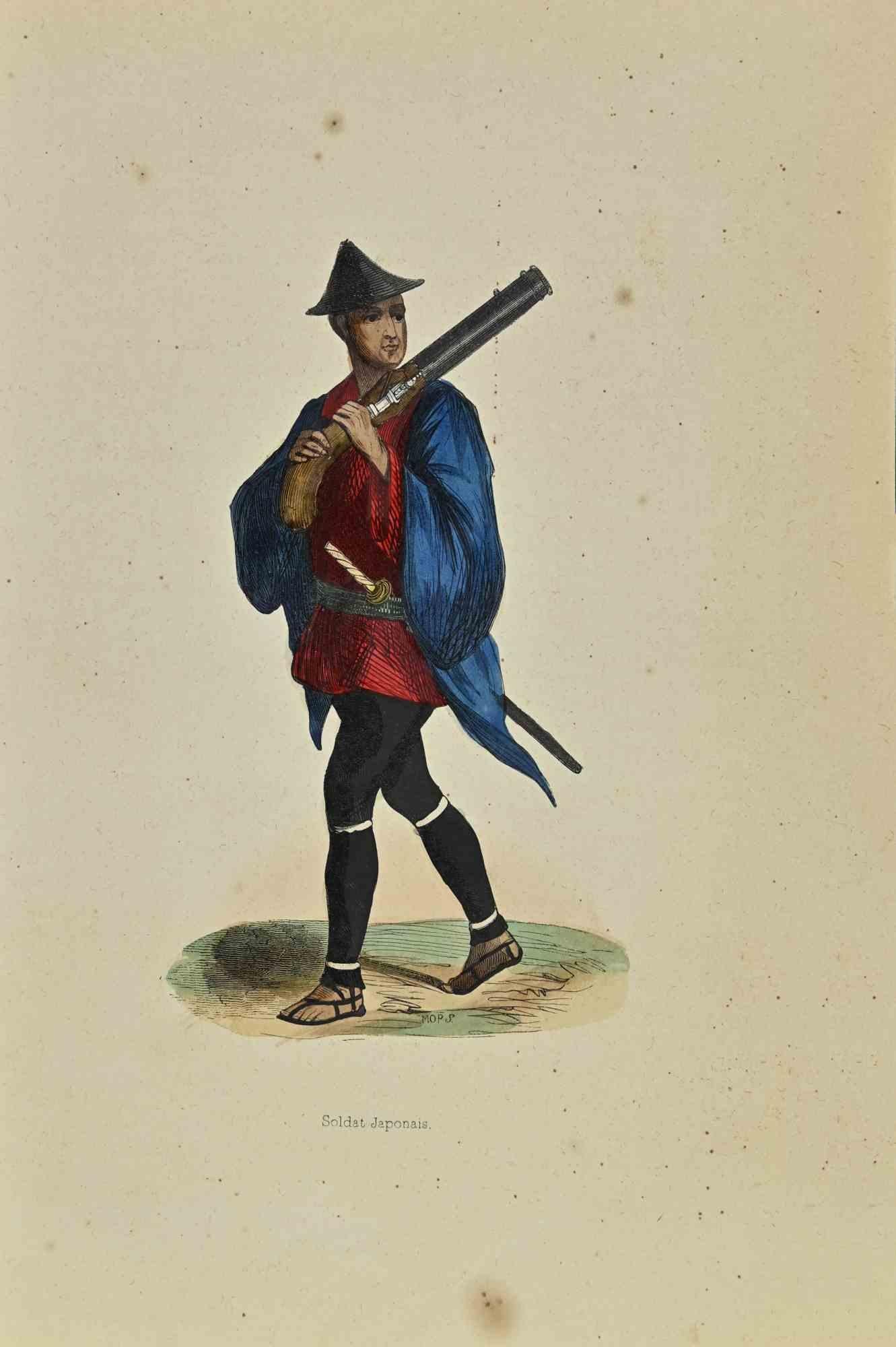 Japanese Soldier is a lithograph made by Auguste Wahlen in 1844.

Hand colored.

Good condition.

At the center of the artwork is the original title "Soldat Japonais".

The work is part of Suite Moeurs, usages et costumes de tous les peuples du