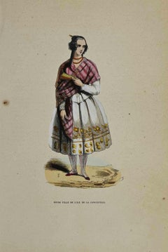 Jeune Fille de l'Ile de La Conceptio - Lithograph by Auguste Wahlen - 1844