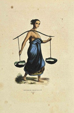 Jeune Malaise Portant de l'Eau - Lithographie von Auguste Wahlen - 1844