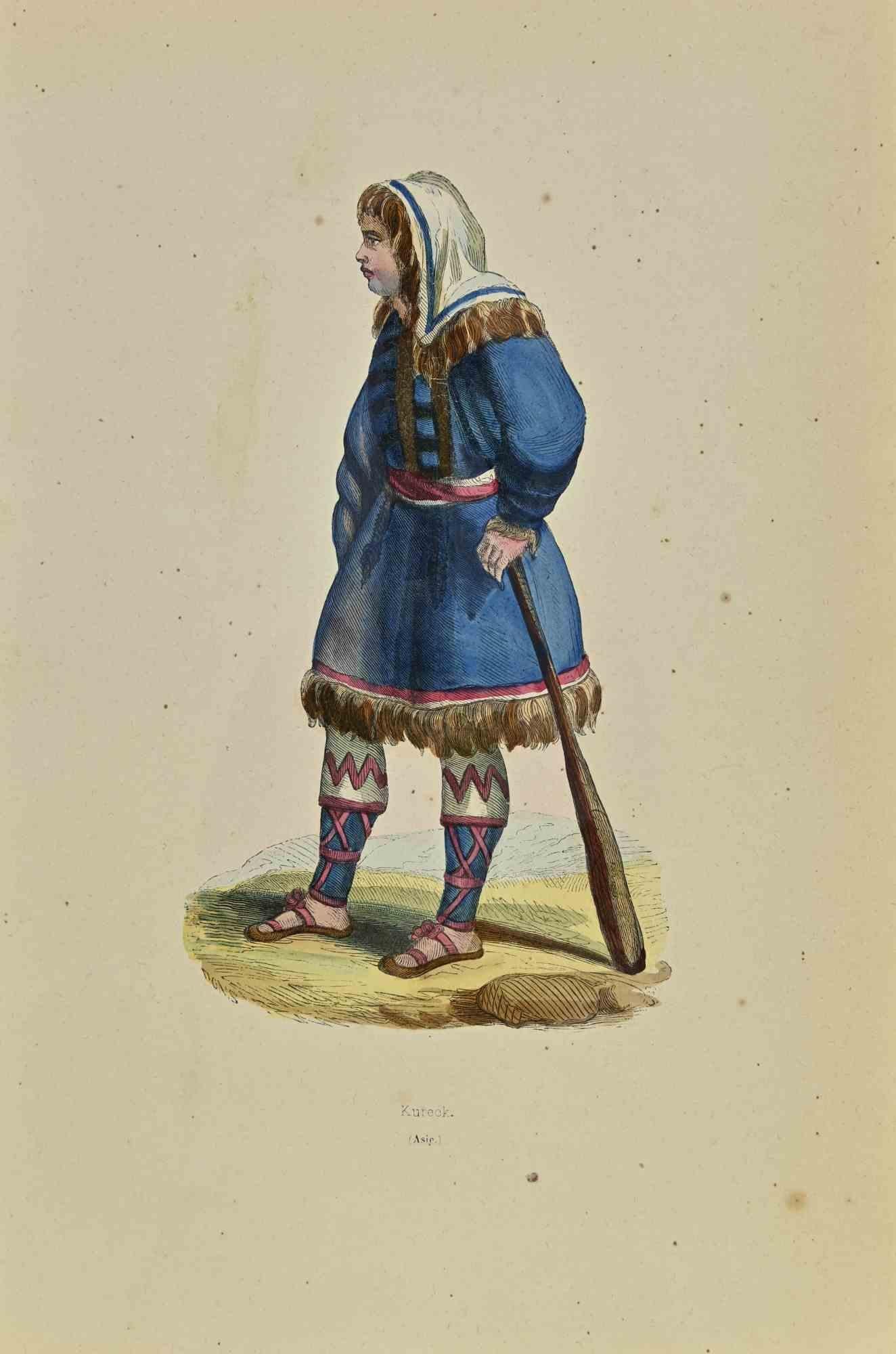 Kureck is a lithograph made by Auguste Wahlen in 1844.

Hand colored.

Good condition.

At the center of the artwork is the original title "Kureck".

The work is part of Suite Moeurs, usages et costumes de tous les peuples du monde, d'après des