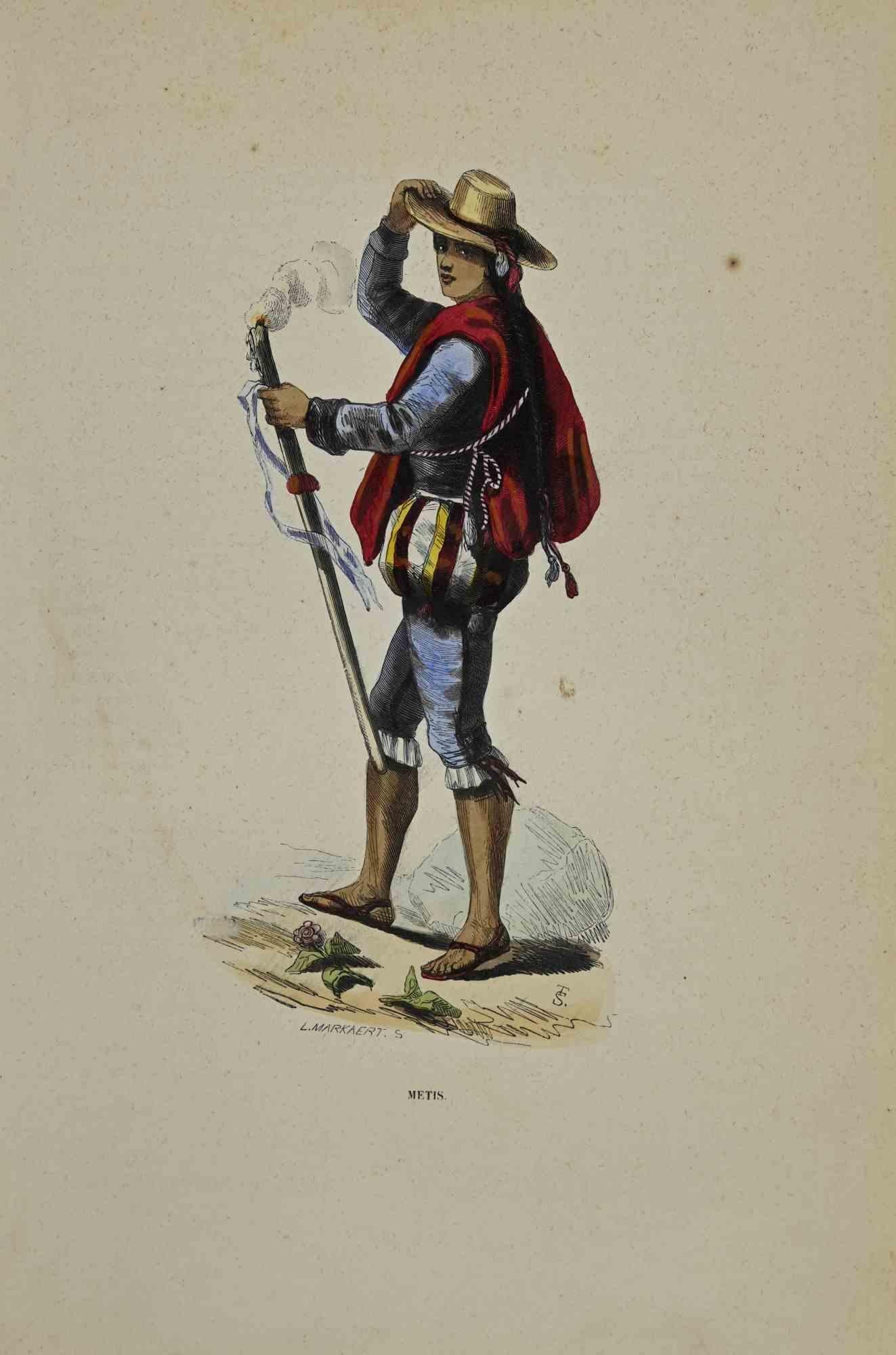 Metis ist eine handkolorierte Lithographie von Auguste Wahlen aus dem Jahr 1844.

Gute Bedingungen.

Das Kunstwerk gehört zu der Suite Moeurs, usages et costumes de tous les peuples du monde, d'après des documents authentiques et les voyages les