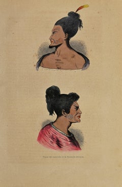 Antique New Zealand Inhabitants - Lithograph by Auguste Wahlen - 1844