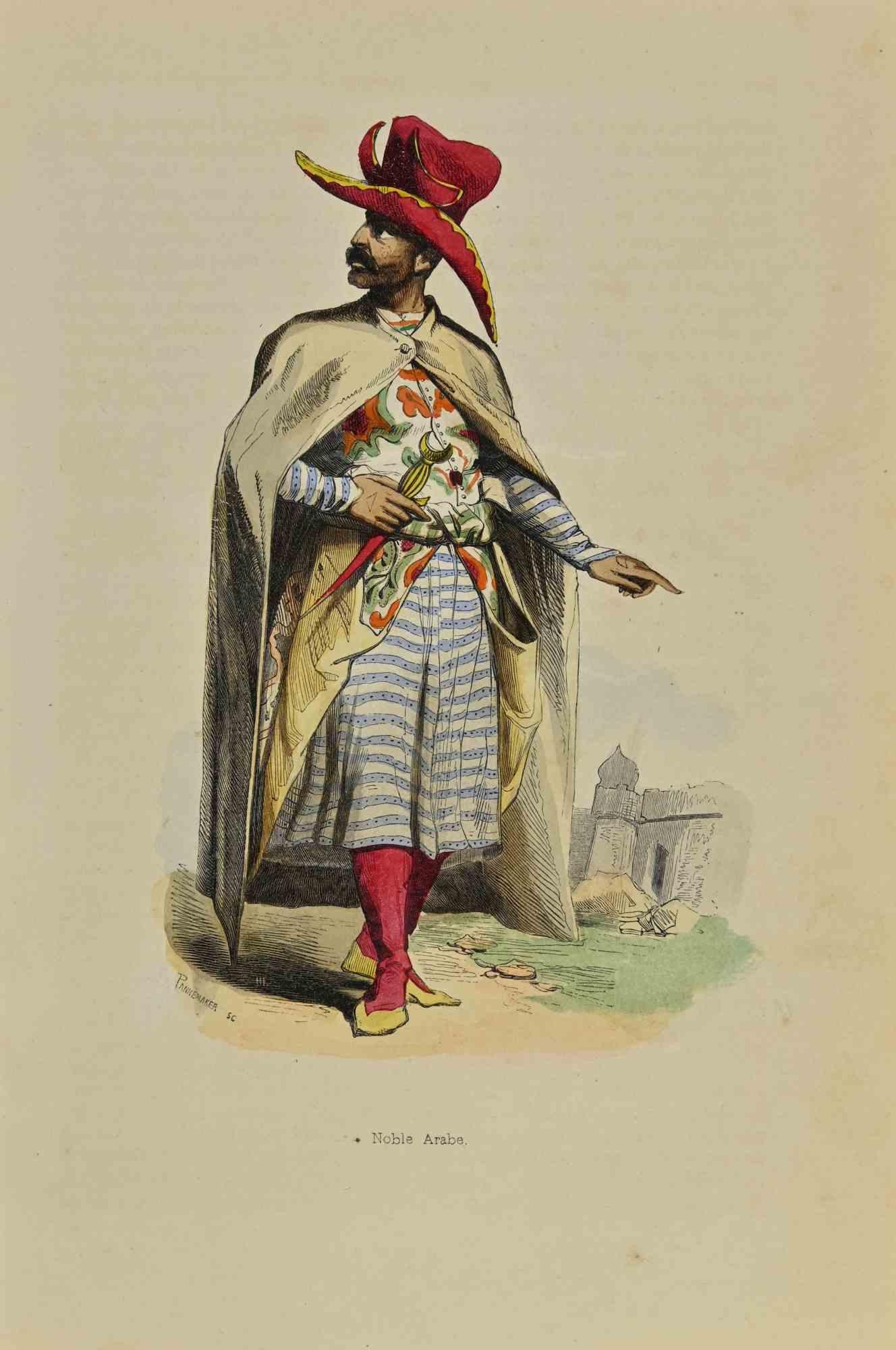 Noble Arab is a lithograph made by Auguste Wahlen in 1844.

Hand colored.

Good condition.

At the center of the artwork is the original title "Noble Arabe".

The work is part of Suite Moeurs, usages et costumes de tous les peuples du monde, d'après