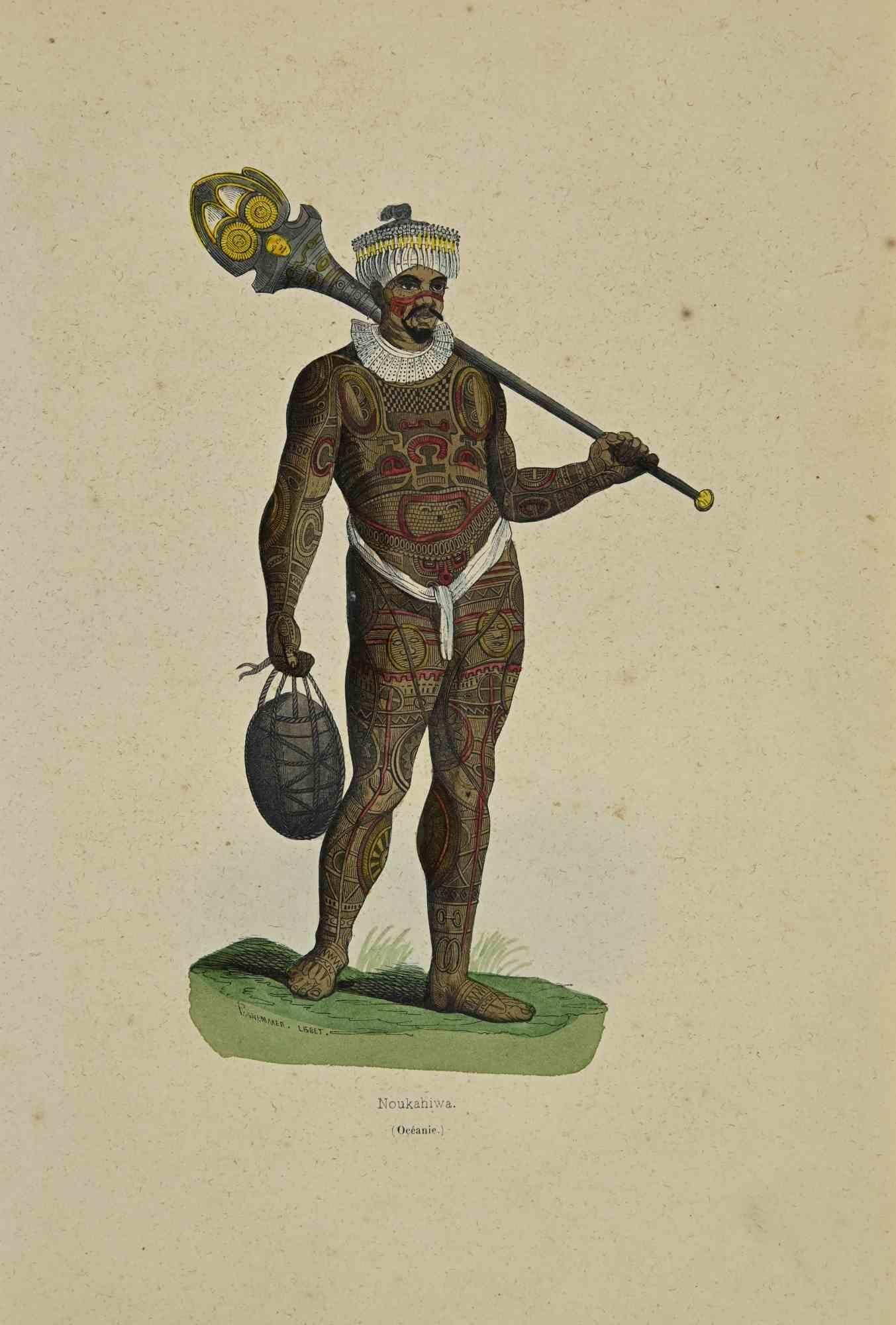 Noukahiwa is a hand colored lithographs realized by Auguste Wahlen in 1844.

Good conditions.

The artwork belongsto the Suite Moeurs, usages et costumes de tous les peuples du monde, d'après des documents authentiques et les voyages les plus