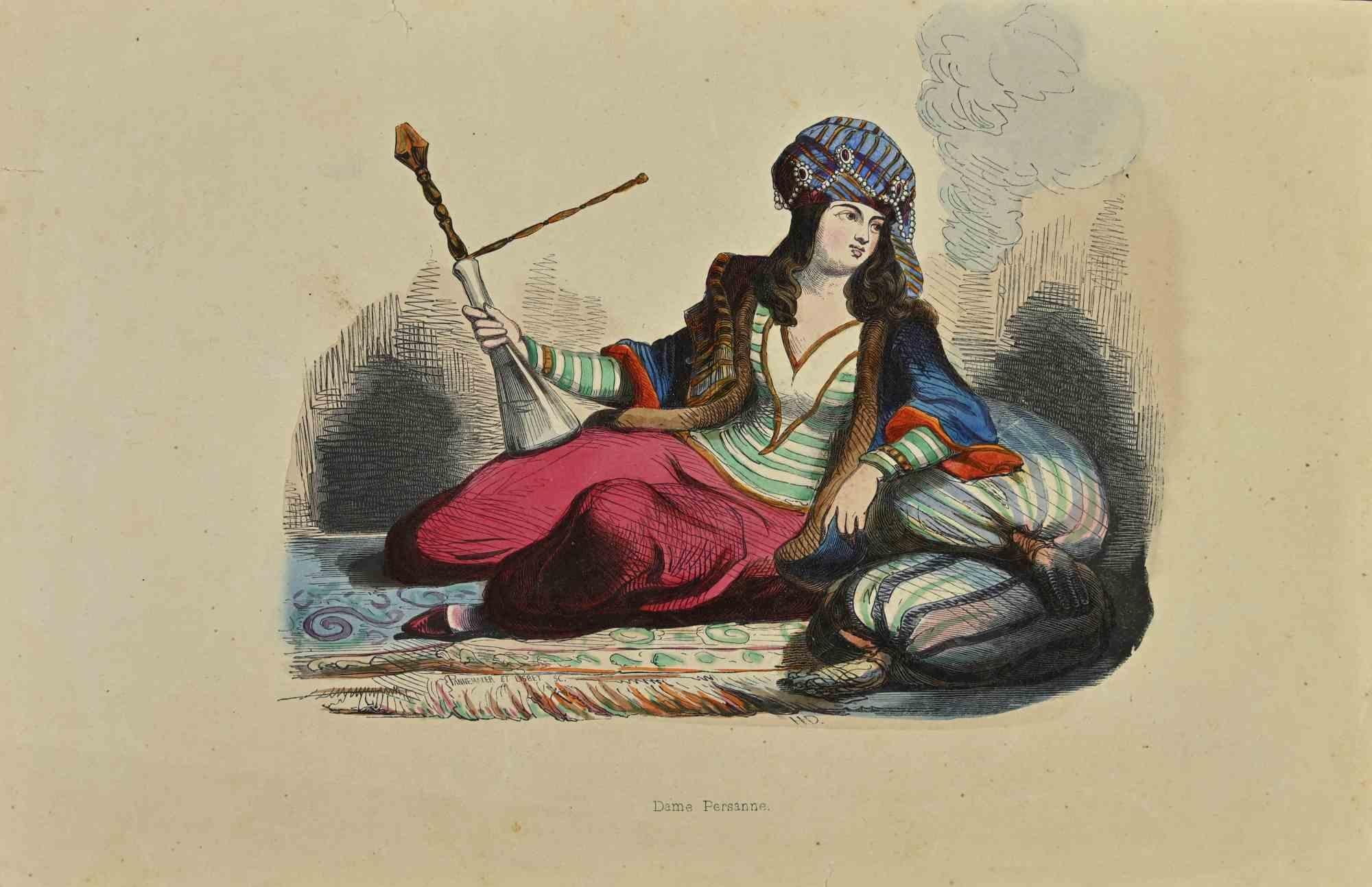 Persian Lady is a lithograph made by Auguste Wahlen in 1844.

Hand colored.

Good condition.

At the center of the artwork is the original title "Dame Persanne".

The work is part of Suite Moeurs, usages et costumes de tous les peuples du monde,