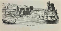 Pier in Algier - Lithographie von Auguste Wahlen - 1844