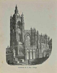 Cathédrale Saint-Guy à Prague - Lithographie d'Auguste Wahlen - 1844