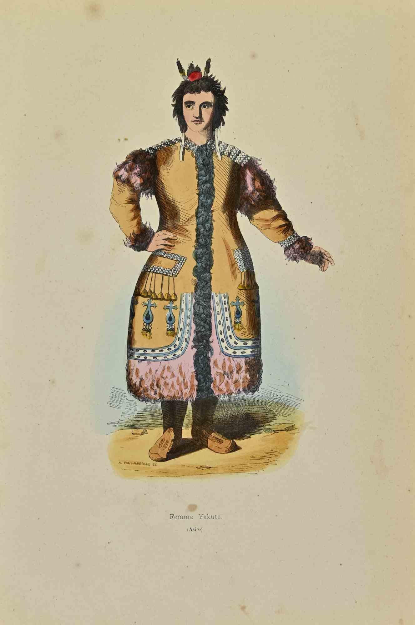 Yakut Woman ist eine Lithografie von Auguste Wahlen aus dem Jahr 1844.

Handgefärbt.

Guter Zustand.

Im Zentrum des Kunstwerks steht der Originaltitel "Femme Yakute".

Das Werk ist Teil der Suite Moeurs, usages et costumes de tous les peuples du