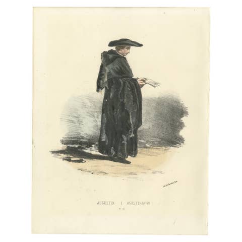 Augustin - 1862 Hand-Colored Lithograph of an Augustinian Monk