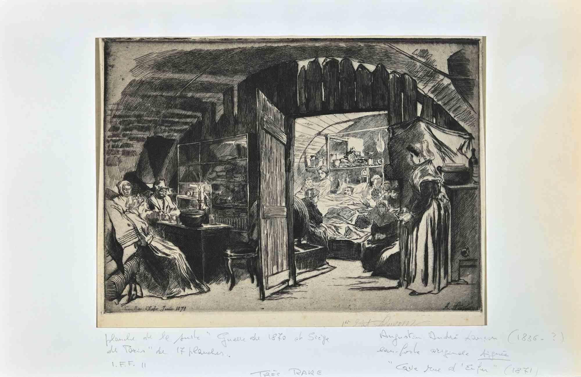 Figurative Print Augustin André Lançon - Cave Rue de l'Enfer - Eau-forte originale d' Augustin Andr Lanon - 1871