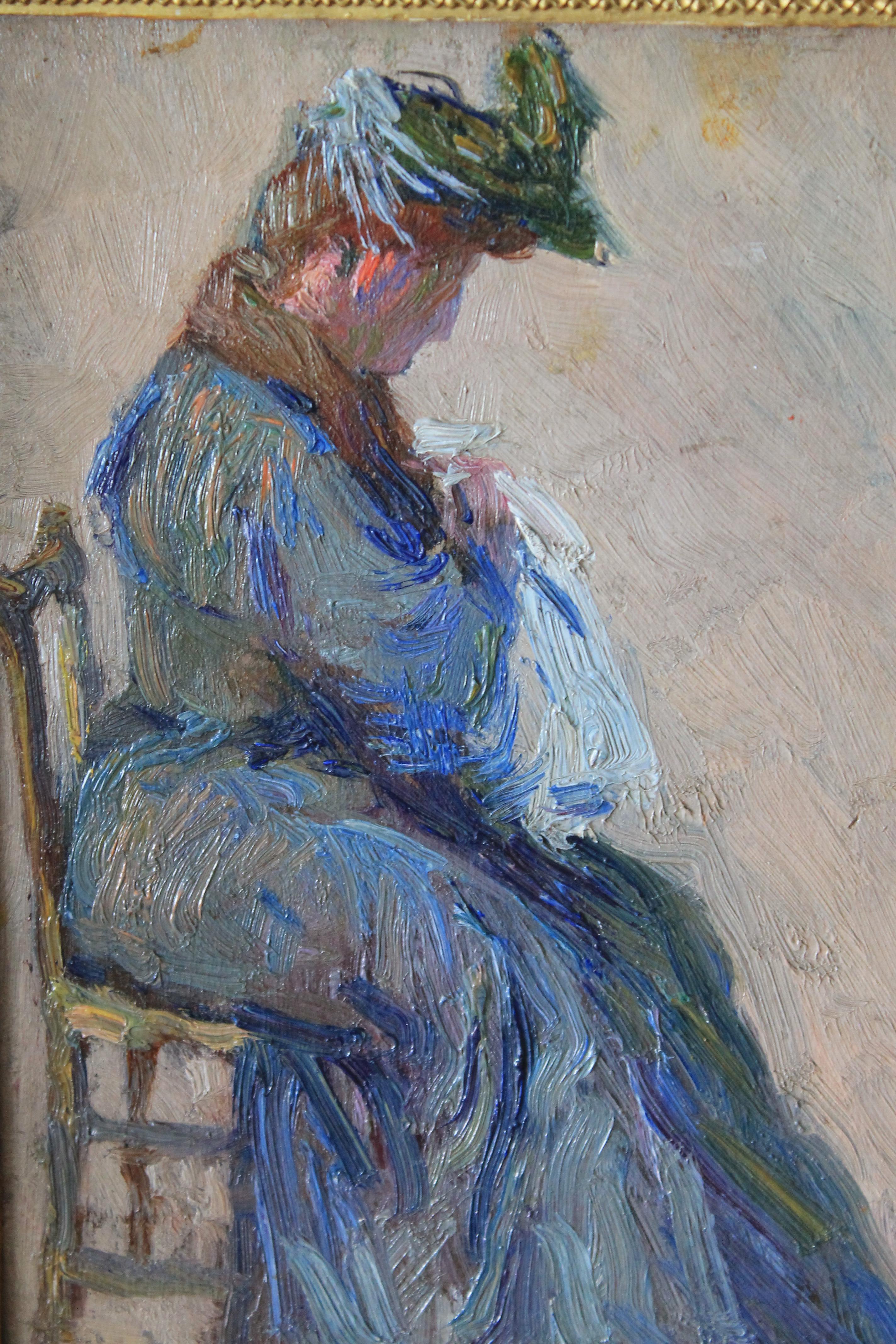 Portrait de femme, peinture à l'huile figurative d'Augustin Carrera (1878-1952) 2