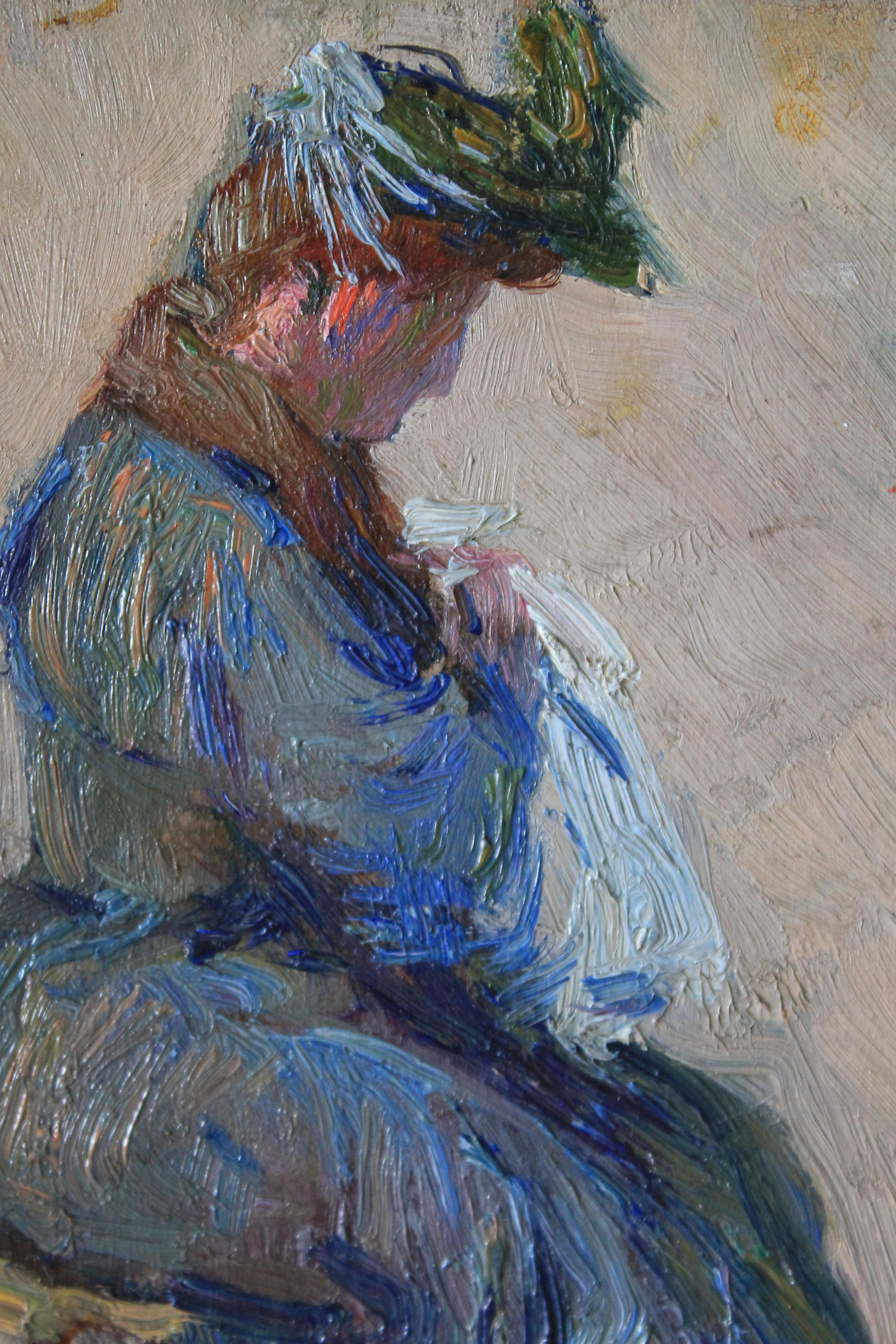 Portrait de femme, peinture à l'huile figurative d'Augustin Carrera (1878-1952) 3