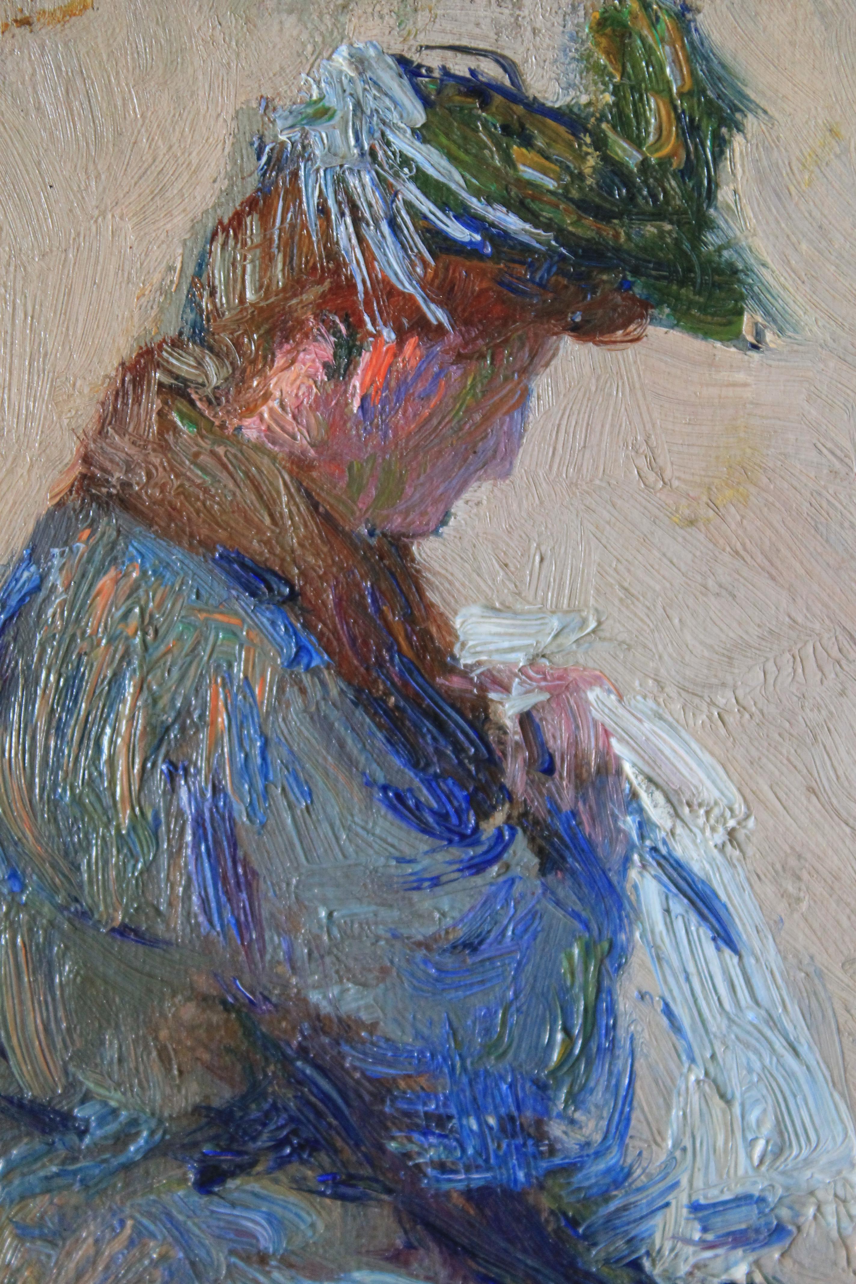 Portrait de femme, peinture à l'huile figurative d'Augustin Carrera (1878-1952) 4