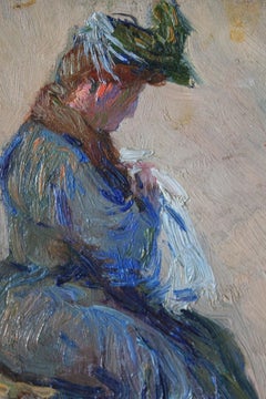 Antique Portrait of a woman, figurative oil painting by Augustin Carrera (1878-1952)