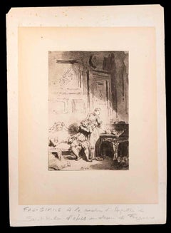 Young Lovers - Original Lithograph by Augustin de Saint-Aubin- 19th Century