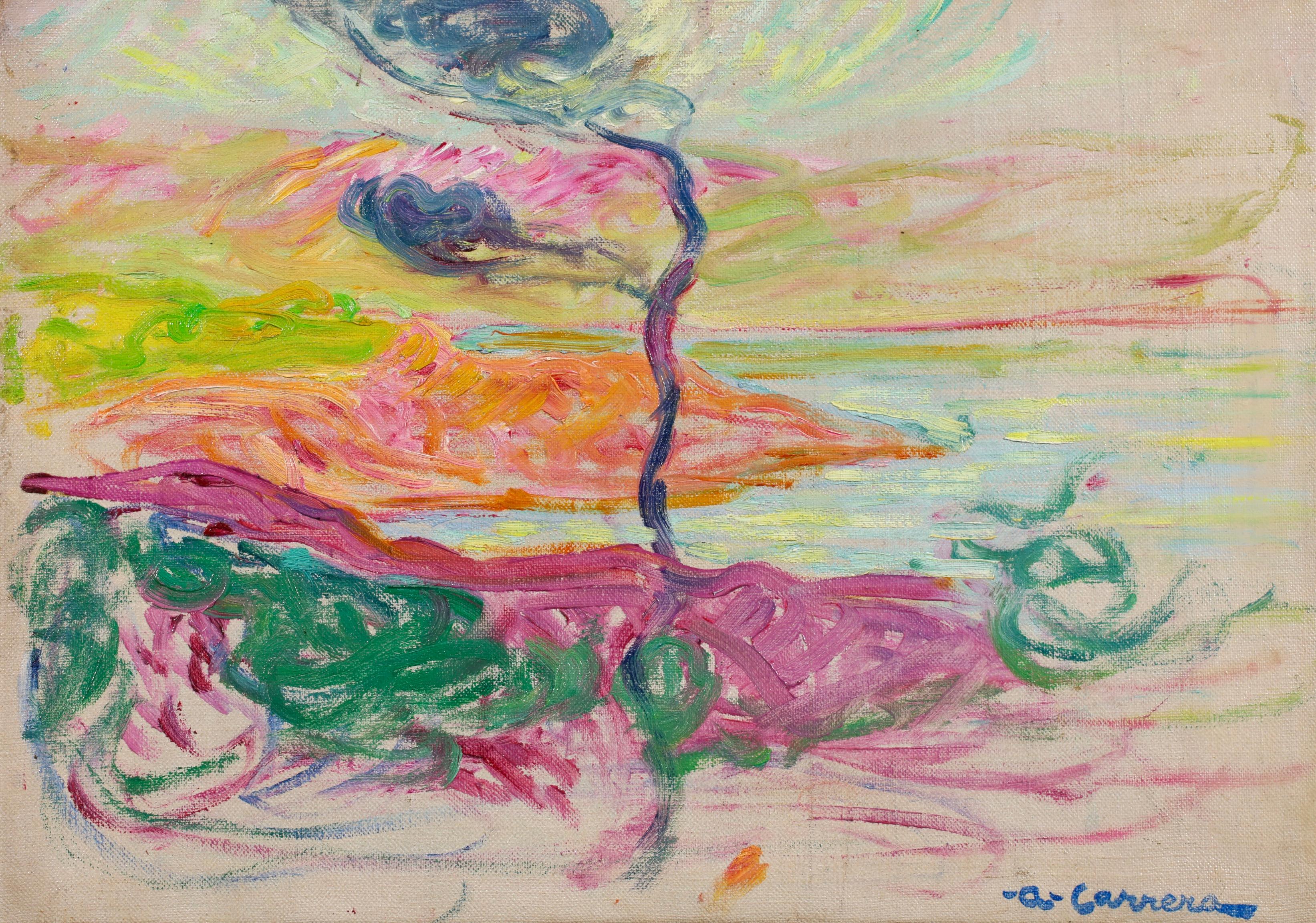 Coucher de Soleil - Post Impressionist Landscape Oil by Augustin Emile Carrera For Sale 1