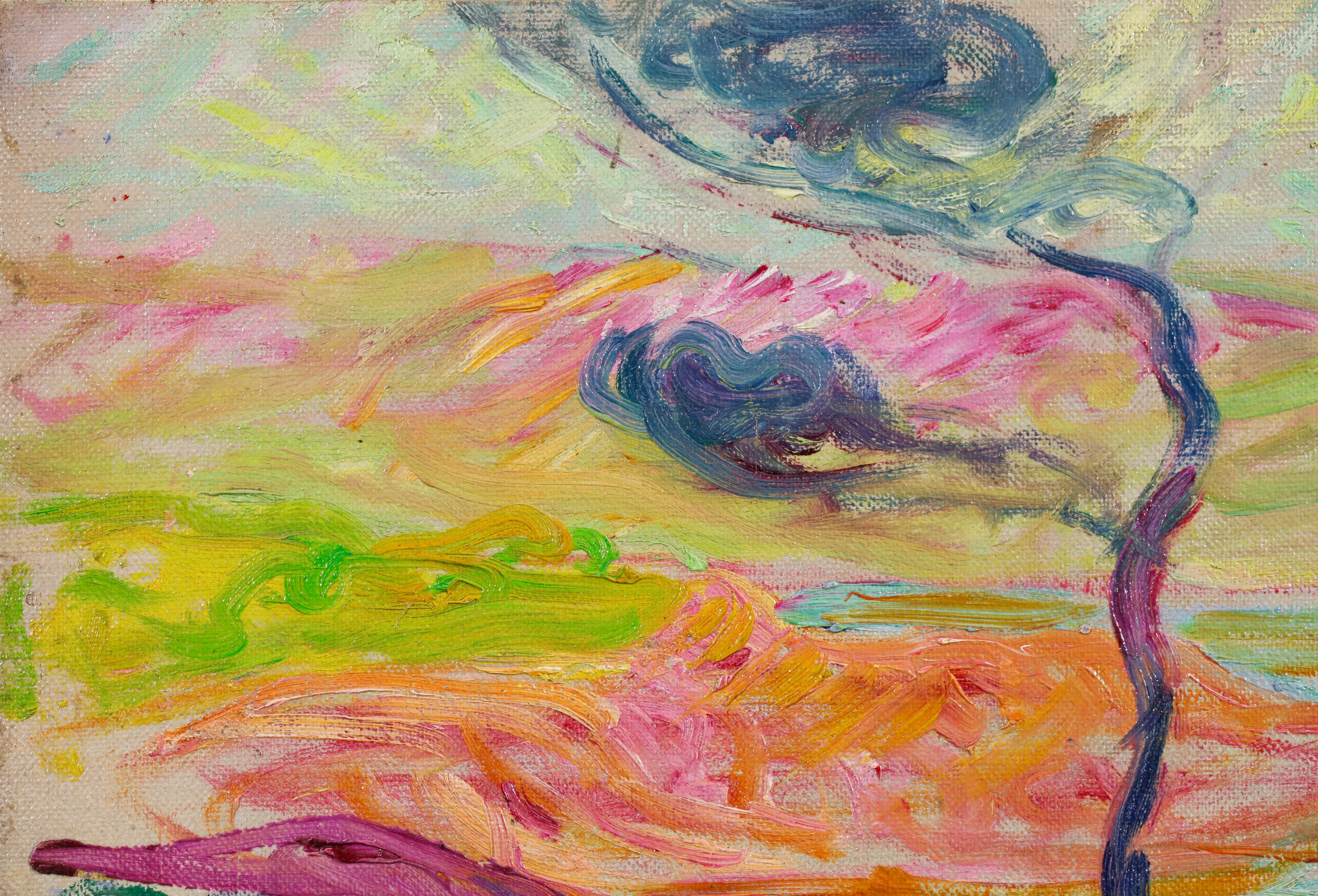 Coucher de Soleil - Post Impressionist Landscape Oil by Augustin Emile Carrera For Sale 3