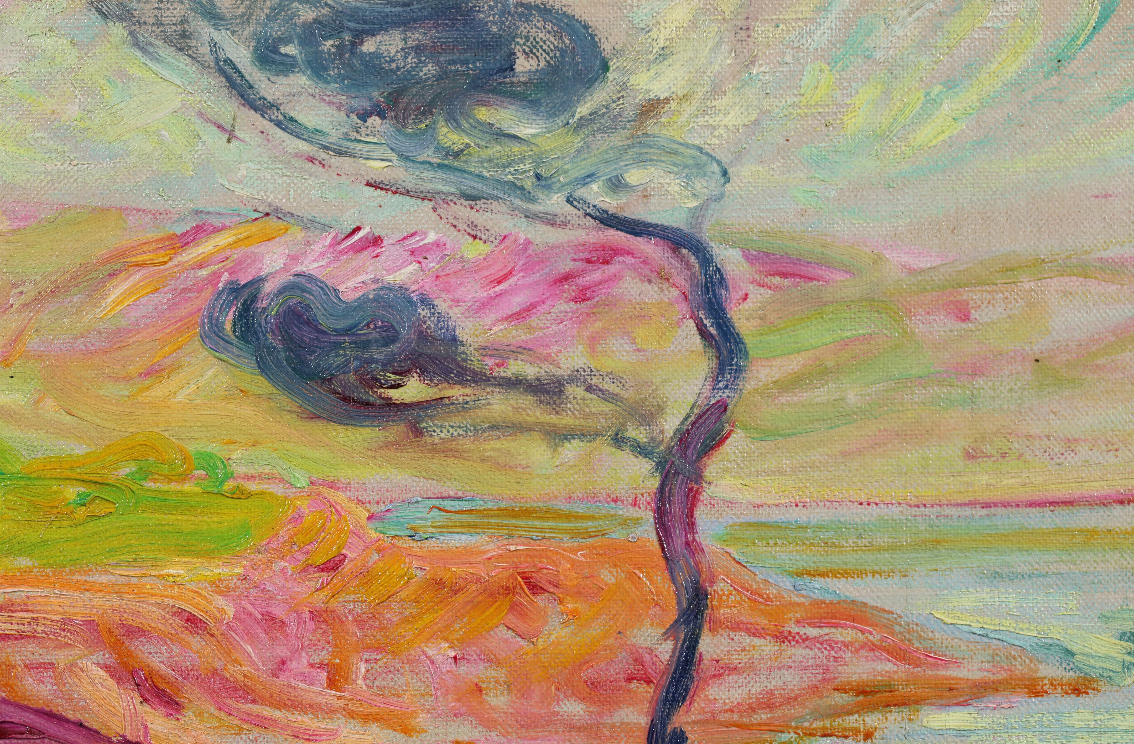 Coucher de Soleil - Post Impressionist Landscape Oil by Augustin Emile Carrera For Sale 4