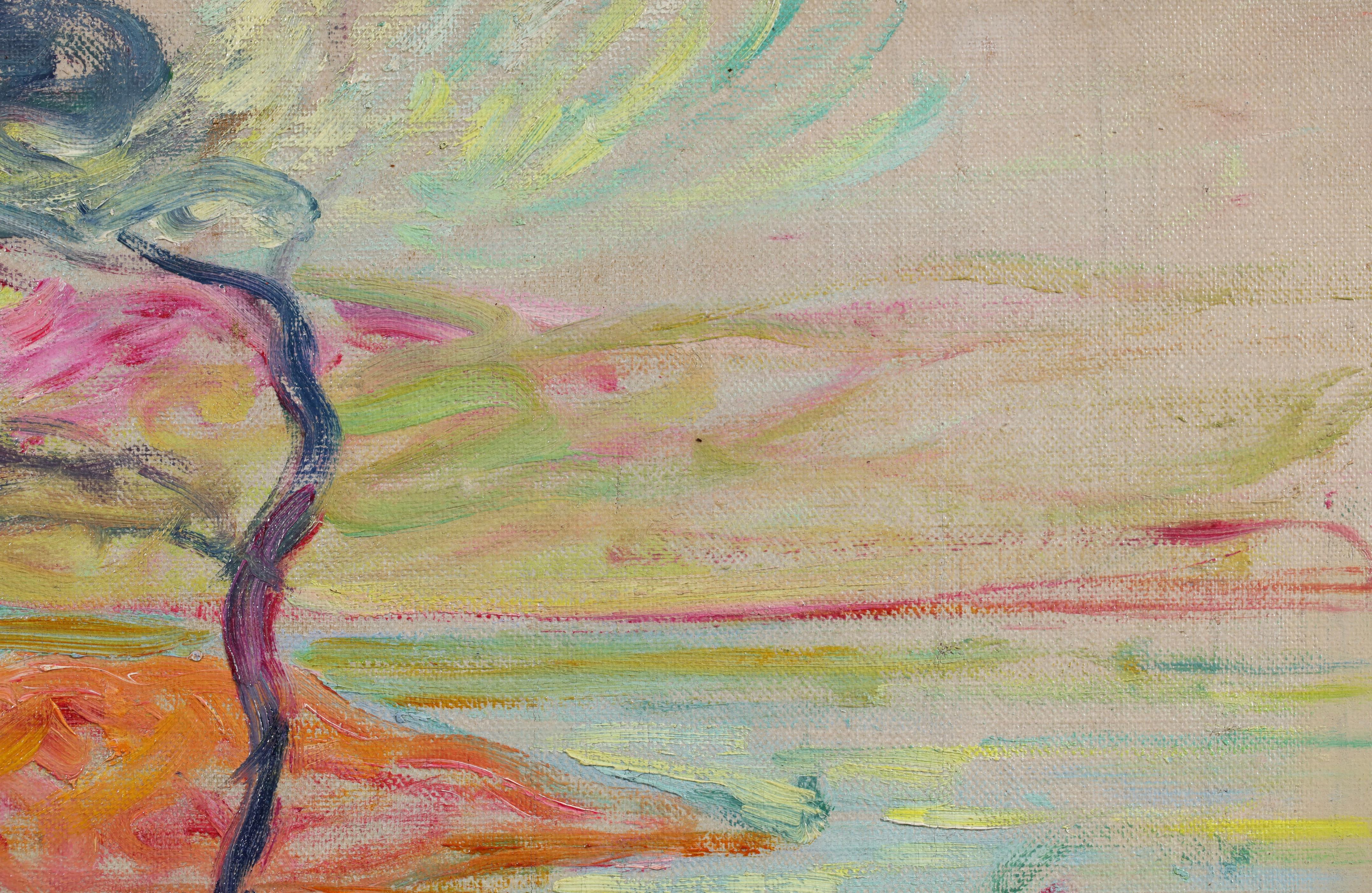 Coucher de Soleil - Post Impressionist Landscape Oil by Augustin Emile Carrera For Sale 5