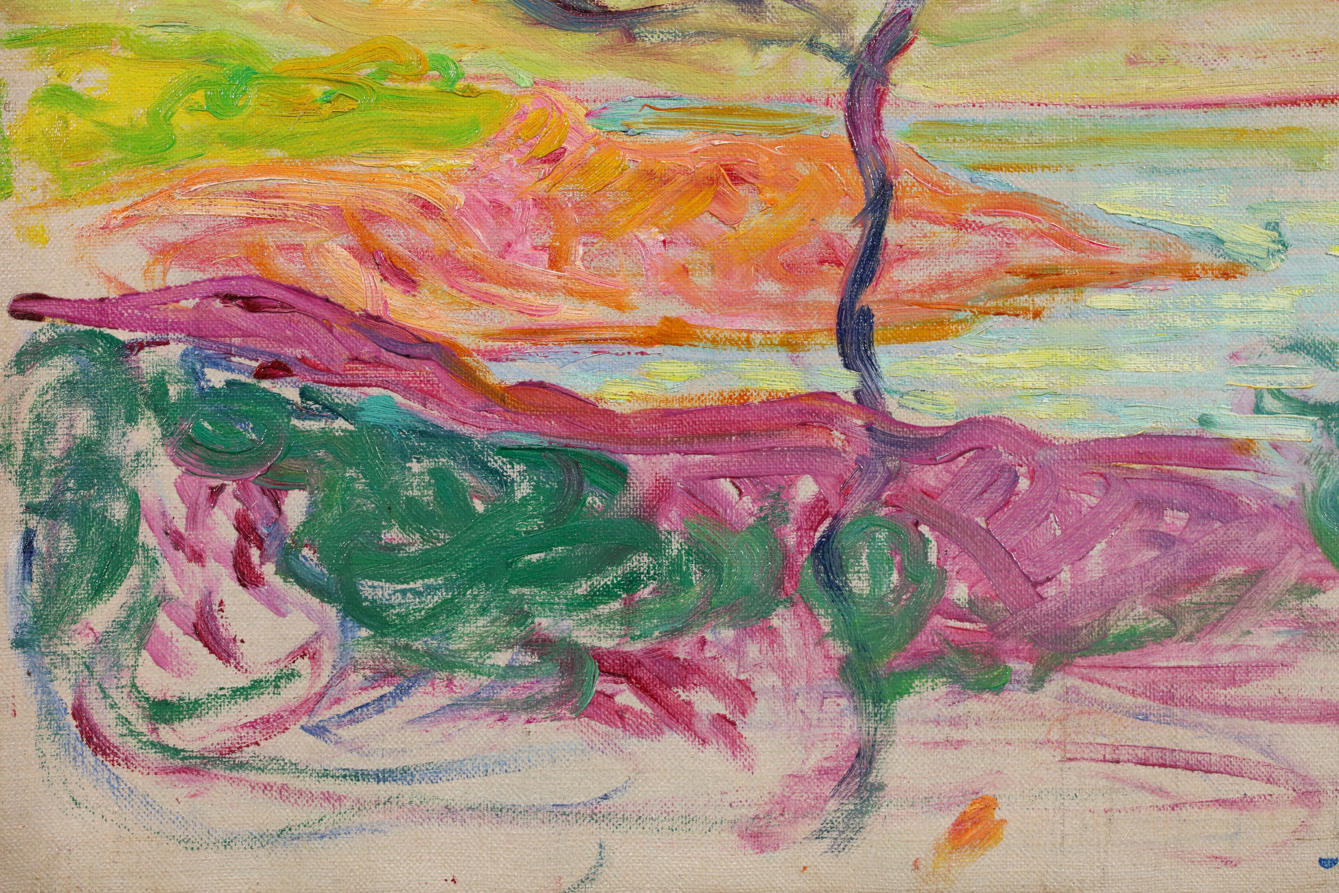 Coucher de Soleil - Post Impressionist Landscape Oil by Augustin Emile Carrera For Sale 6