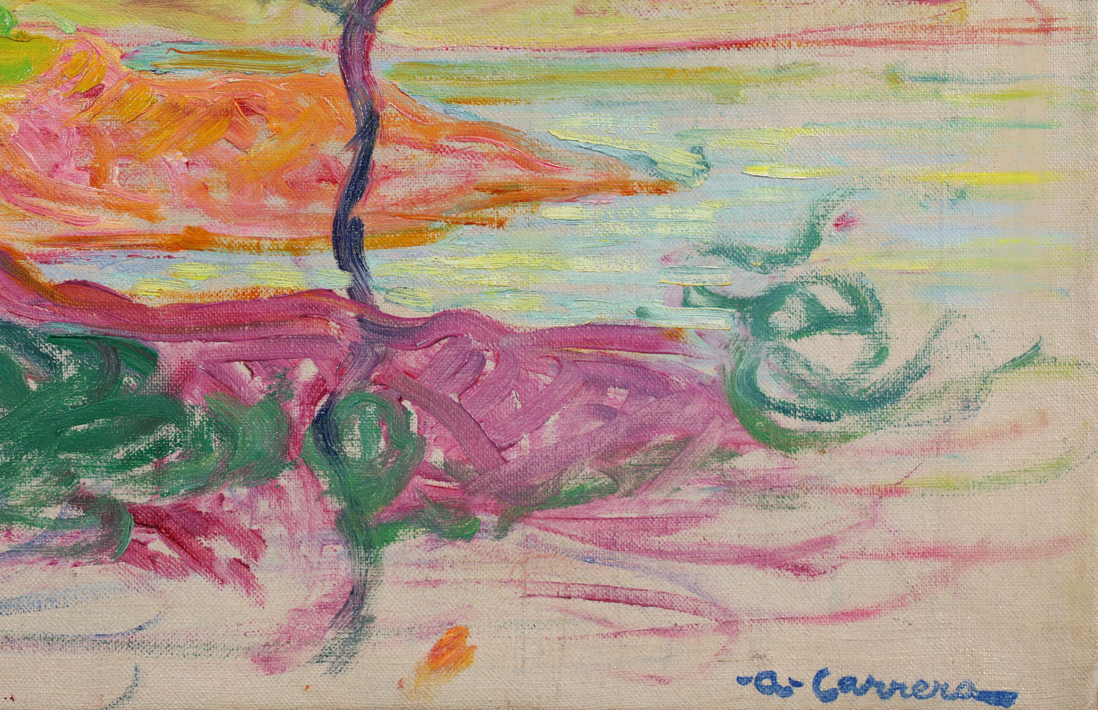 Coucher de Soleil - Post Impressionist Landscape Oil by Augustin Emile Carrera For Sale 7