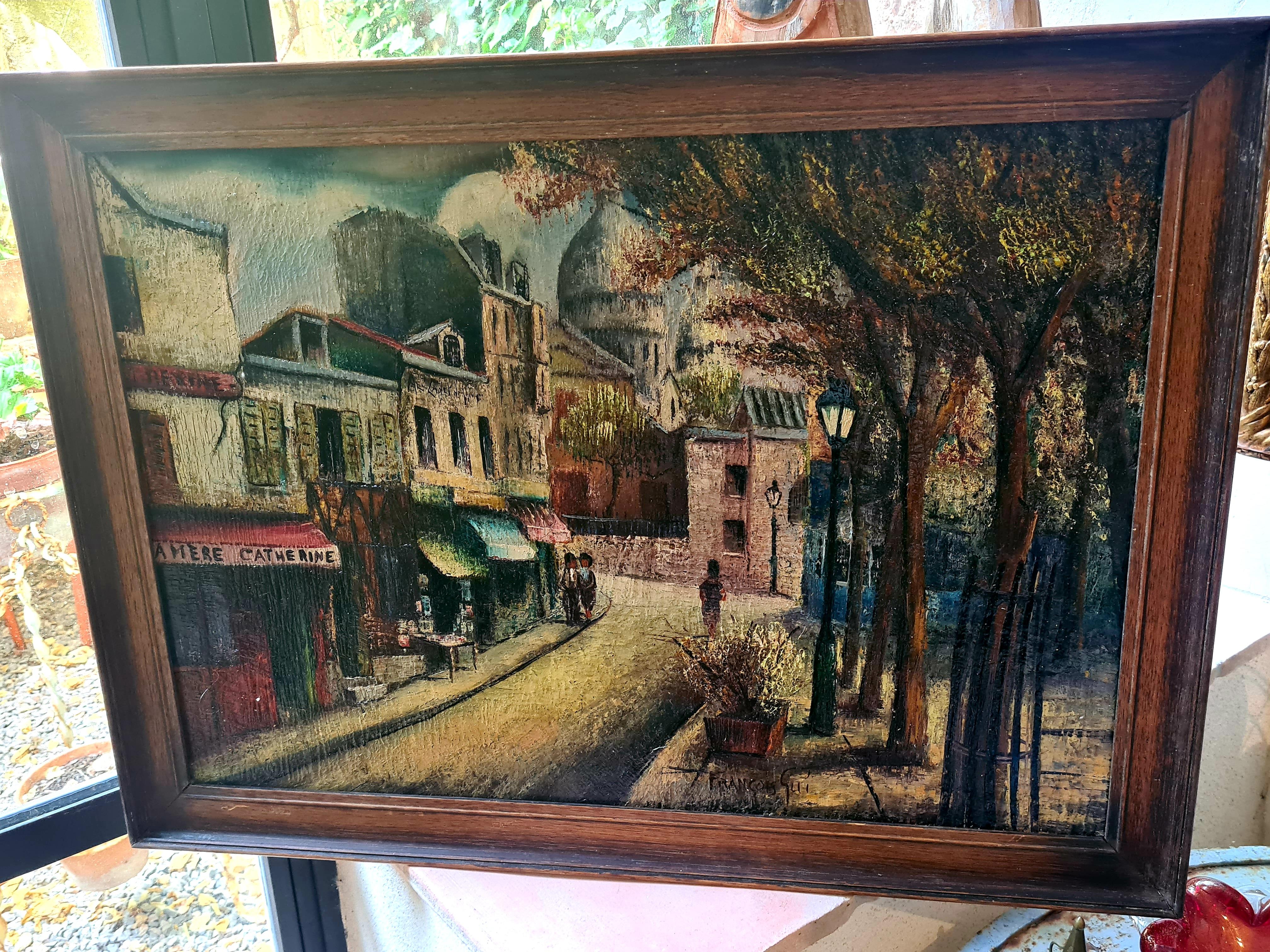 Paris School Cityscape, Circle of Maurice Utrillo, La Mère Catherine Montmartre - Other Art Style Painting by Augustin Francois Guille aka Archiguille
