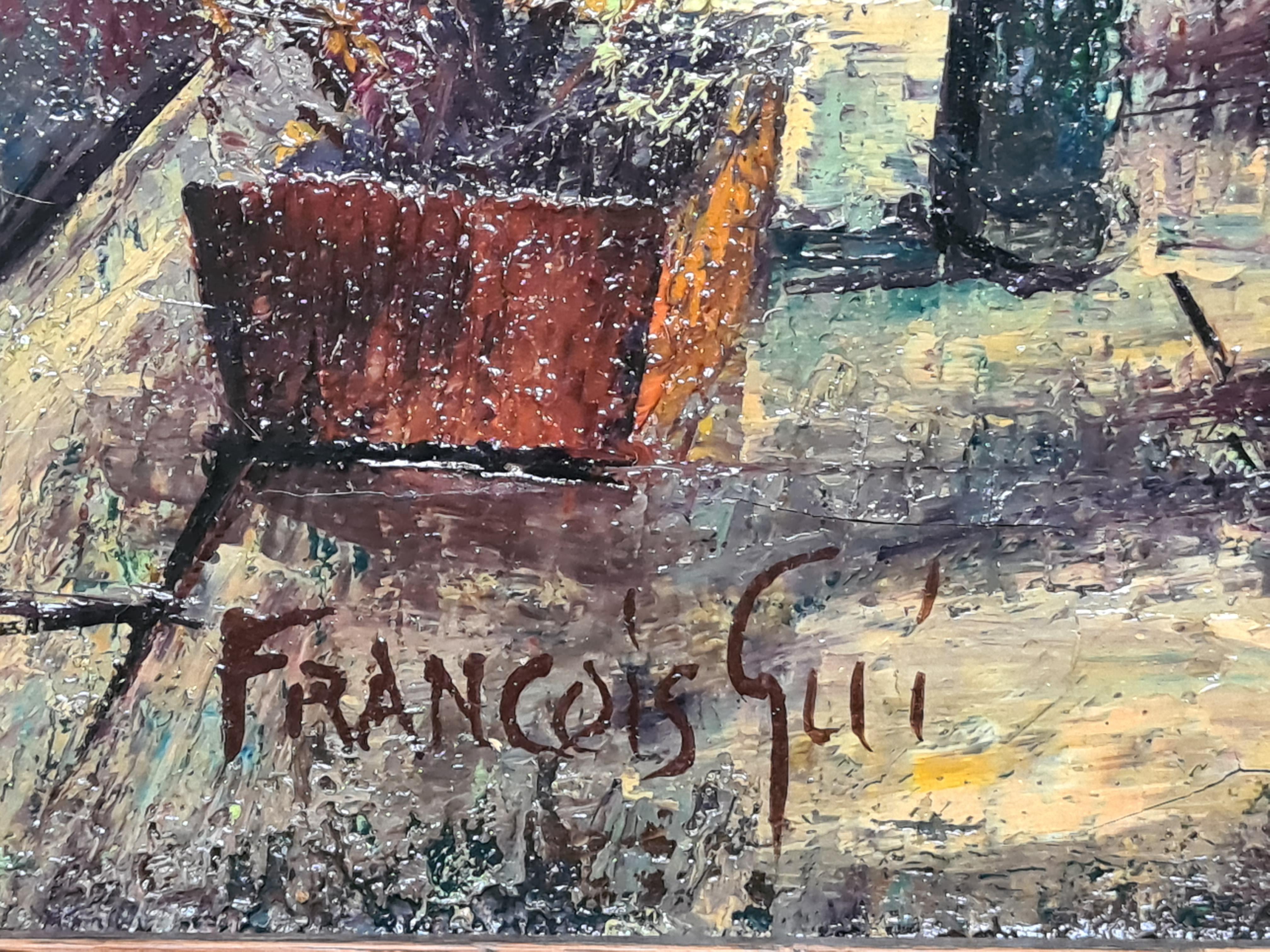 Paris School Cityscape, Circle of Maurice Utrillo, La Mère Catherine Montmartre - Gray Landscape Painting by Augustin Francois Guille aka Archiguille
