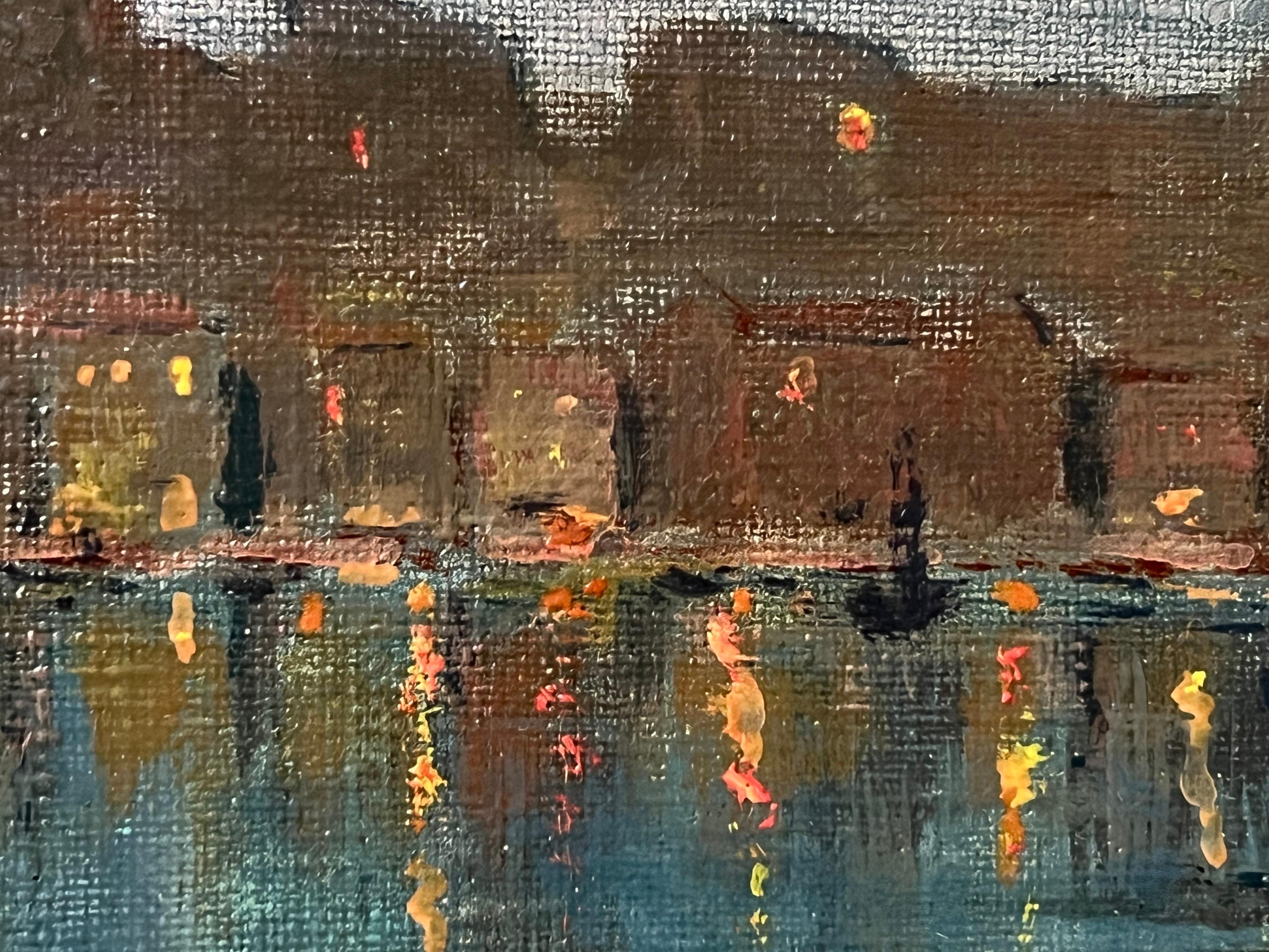 Splendido dipinto post impressionista che ritrae l'iconico porto di Marsiglia al tramonto del 1911. Custodito in una splendida cornice in stile Montparnasse.

Si possono notare le luci dei piccoli ristoranti e delle case che si riflettono sulla