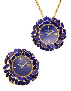 AUGUSTIN JULIA PLANA 1960 Montre de voyage en or massif 18 carats avec lapis