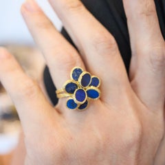 AUGUSTIN JULIA PLANA 1960 Schweizer geometrischer Cocktailring aus 18 Karat Gold mit Lapislazuli