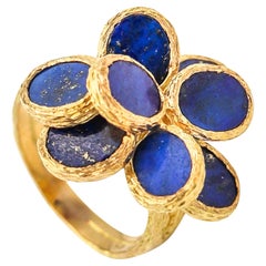 AUGUSTIN JULIA PLANA 1960 Anello da cocktail geometrico svizzero in oro 18Kt con lapis