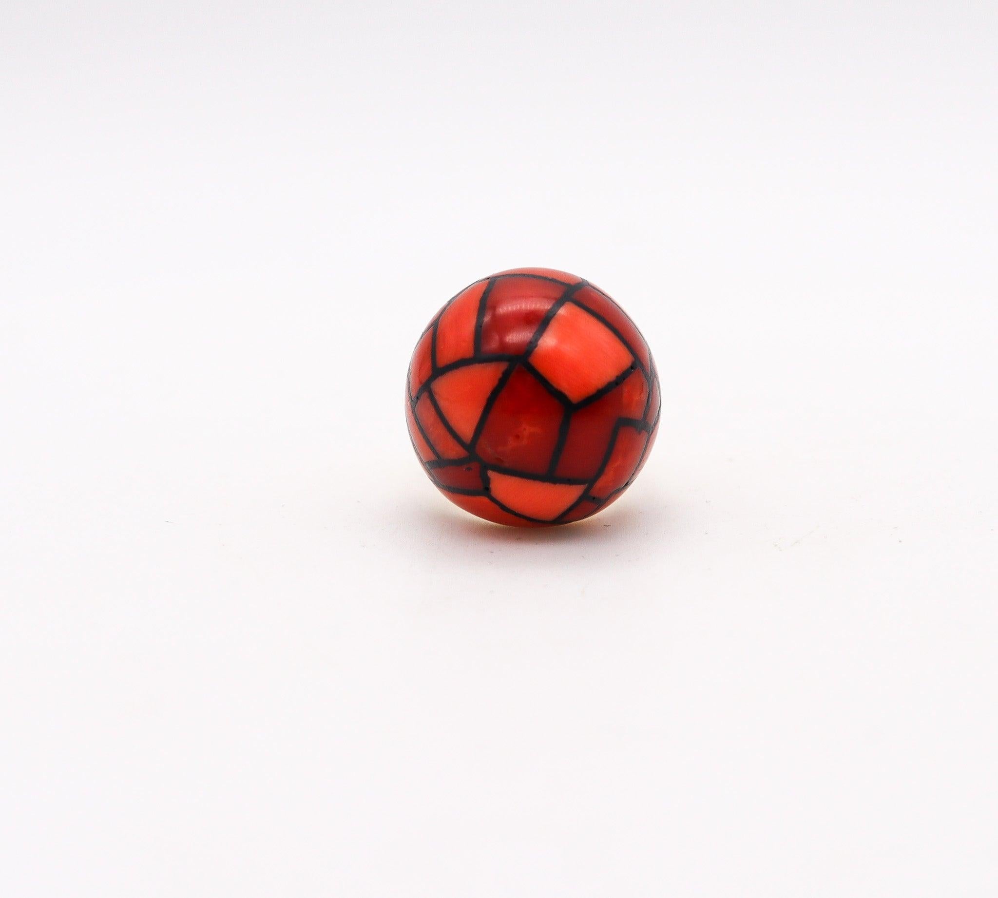 Cabochon AUGUSTIN JULIA PLANA 1970 Cocktail Ring In 18Kt Gold With Geometric Corals