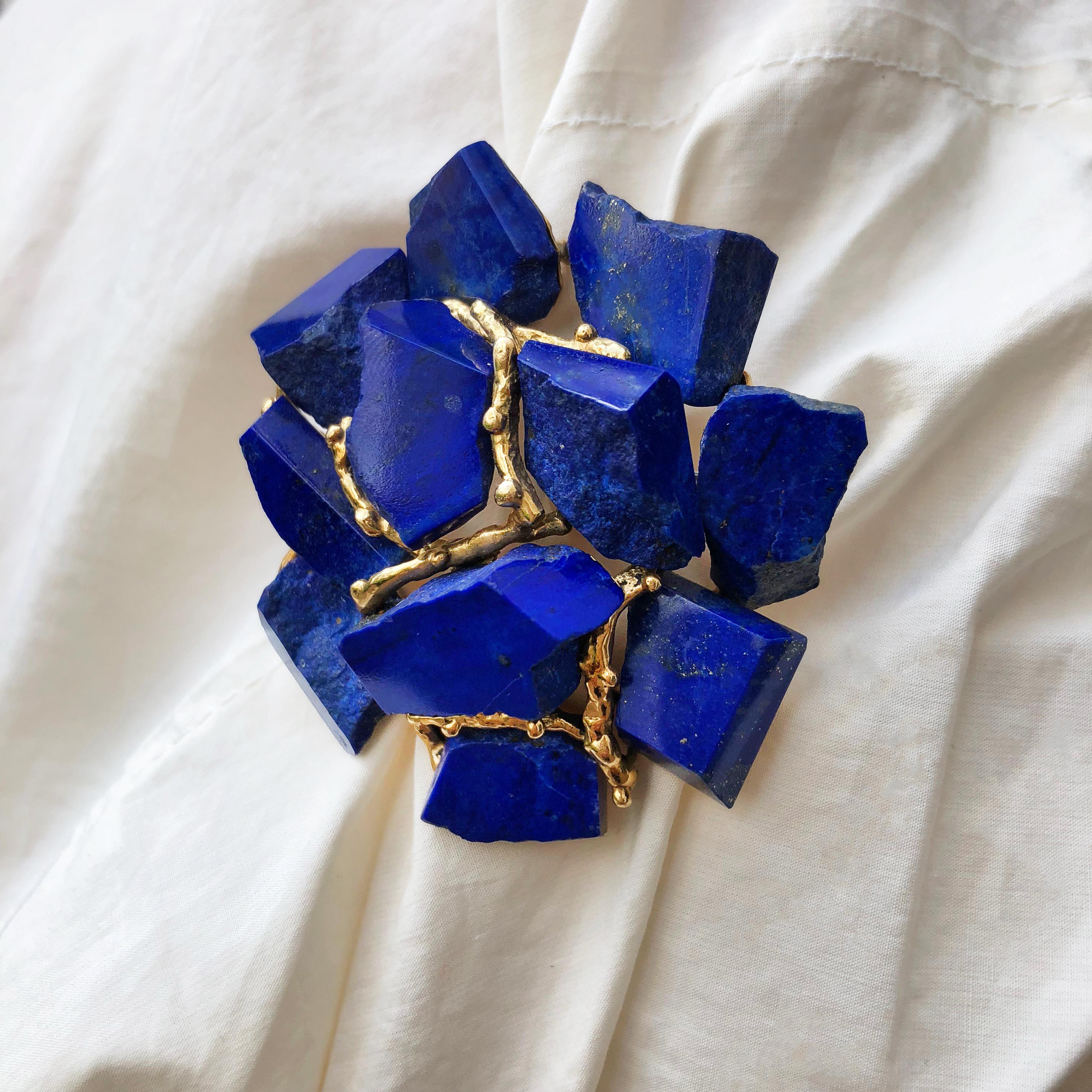 Women's or Men's Augustin Julia Plana, Lapis Lazuli and Gold Necklace and Ear Clips Set