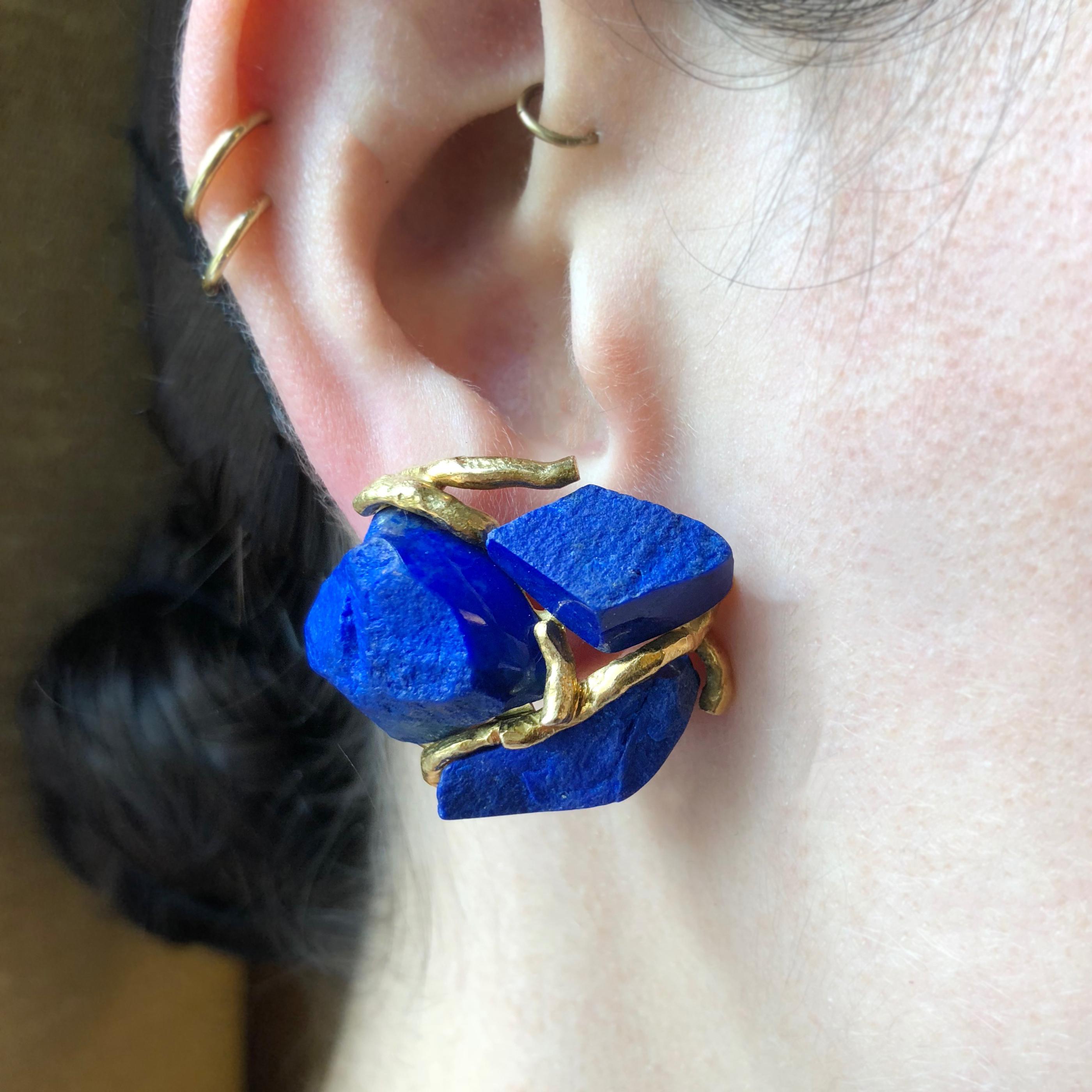 Augustin Julia Plana, Lapis Lazuli and Gold Necklace and Ear Clips Set 1