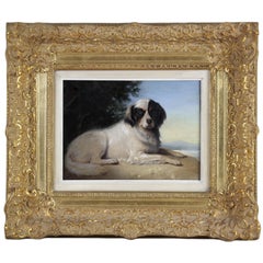 Cane in un paesaggio Dipinto a olio su tela francese del 19° secolo di Augustin Luc Demoussy