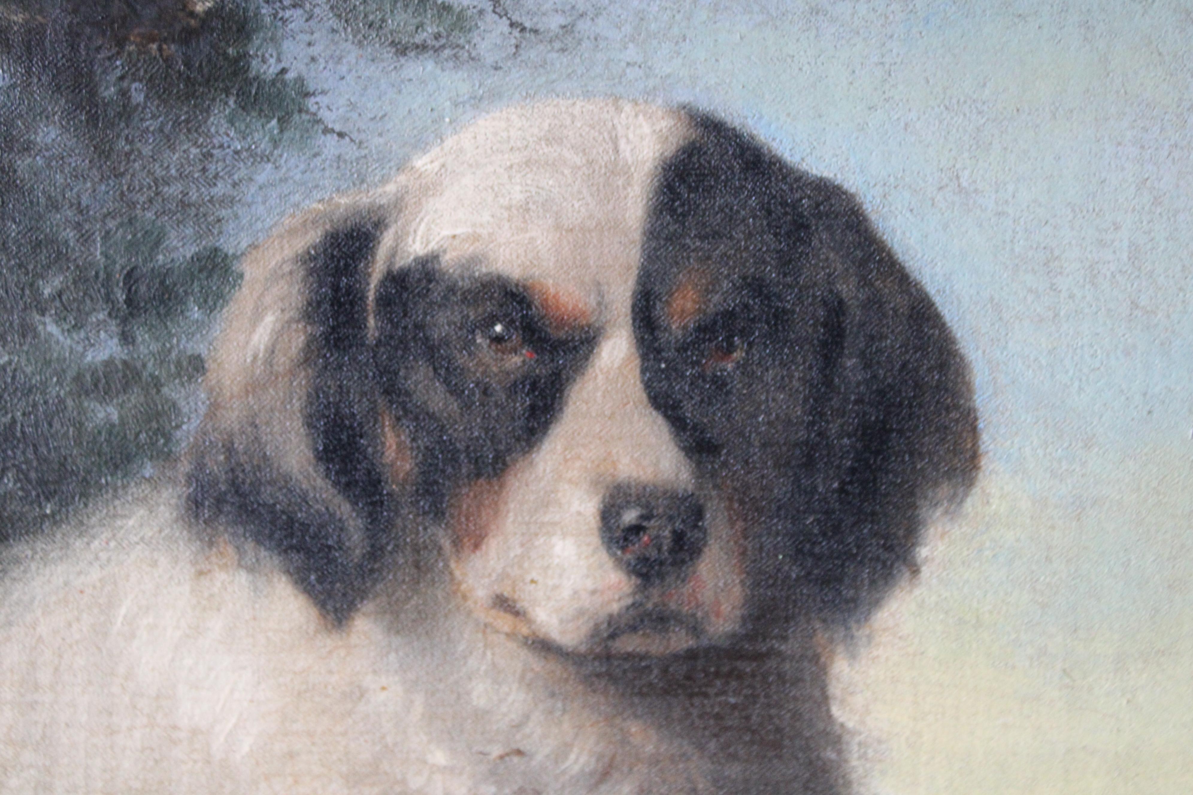 Pintura Antigua Retrato de Perro, Retrato Original Francés de Perro, Perro en Paisaje 2