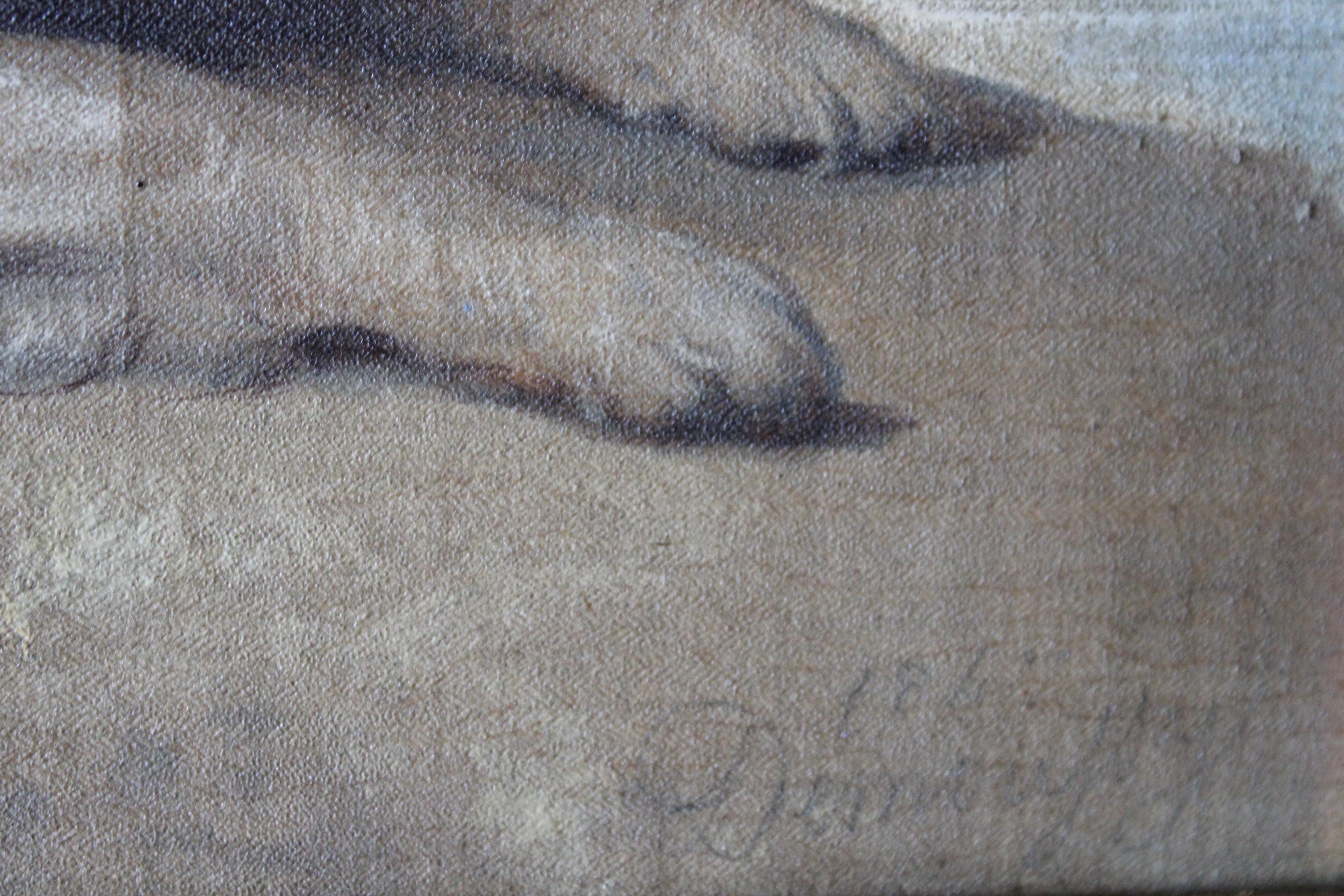 Pintura Antigua Retrato de Perro, Retrato Original Francés de Perro, Perro en Paisaje 3