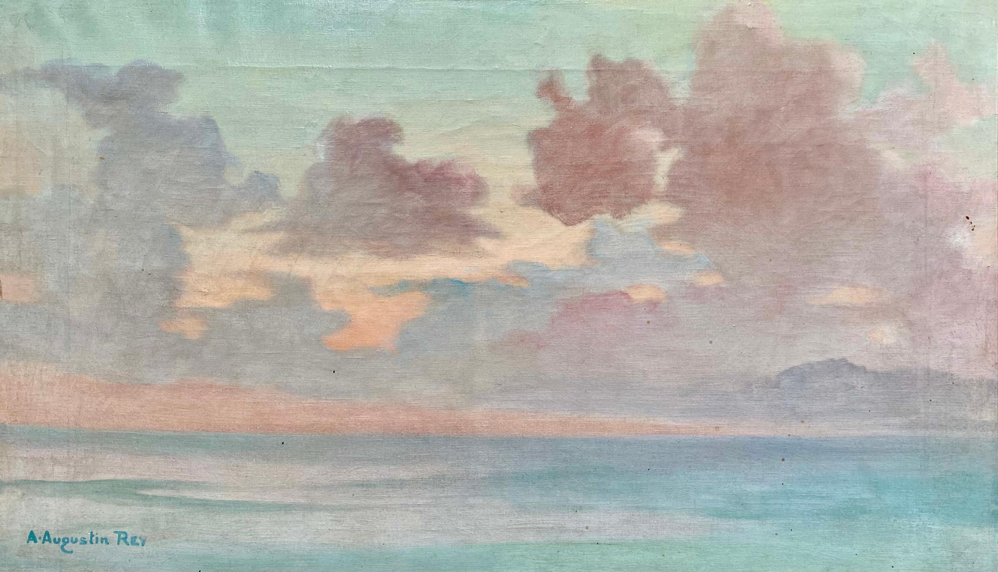 Nuages au coucher du soleil, huile sur toile - Painting de Augustin Rey