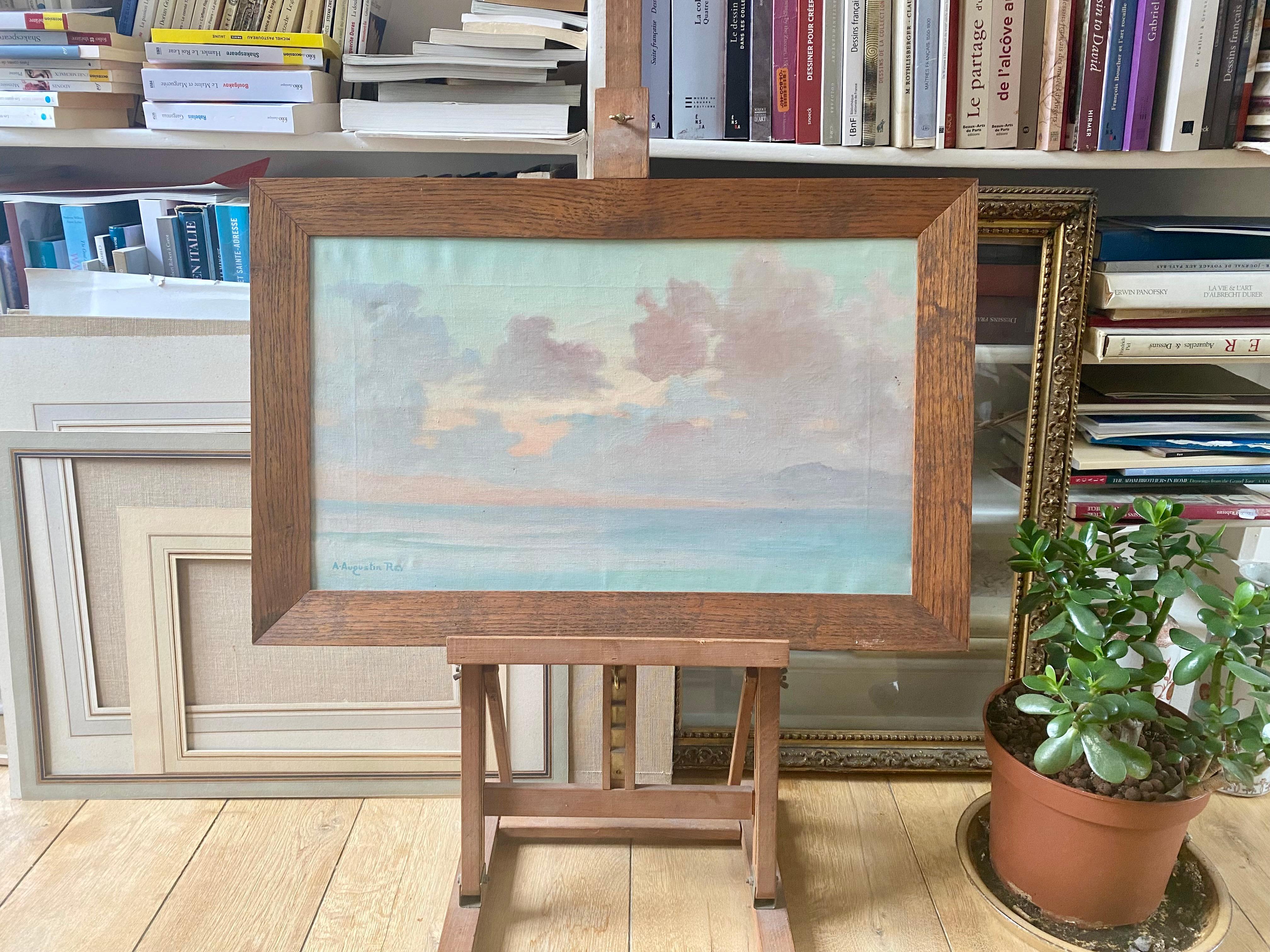 Nuages au coucher du soleil, huile sur toile - Symbolisme Painting par Augustin Rey