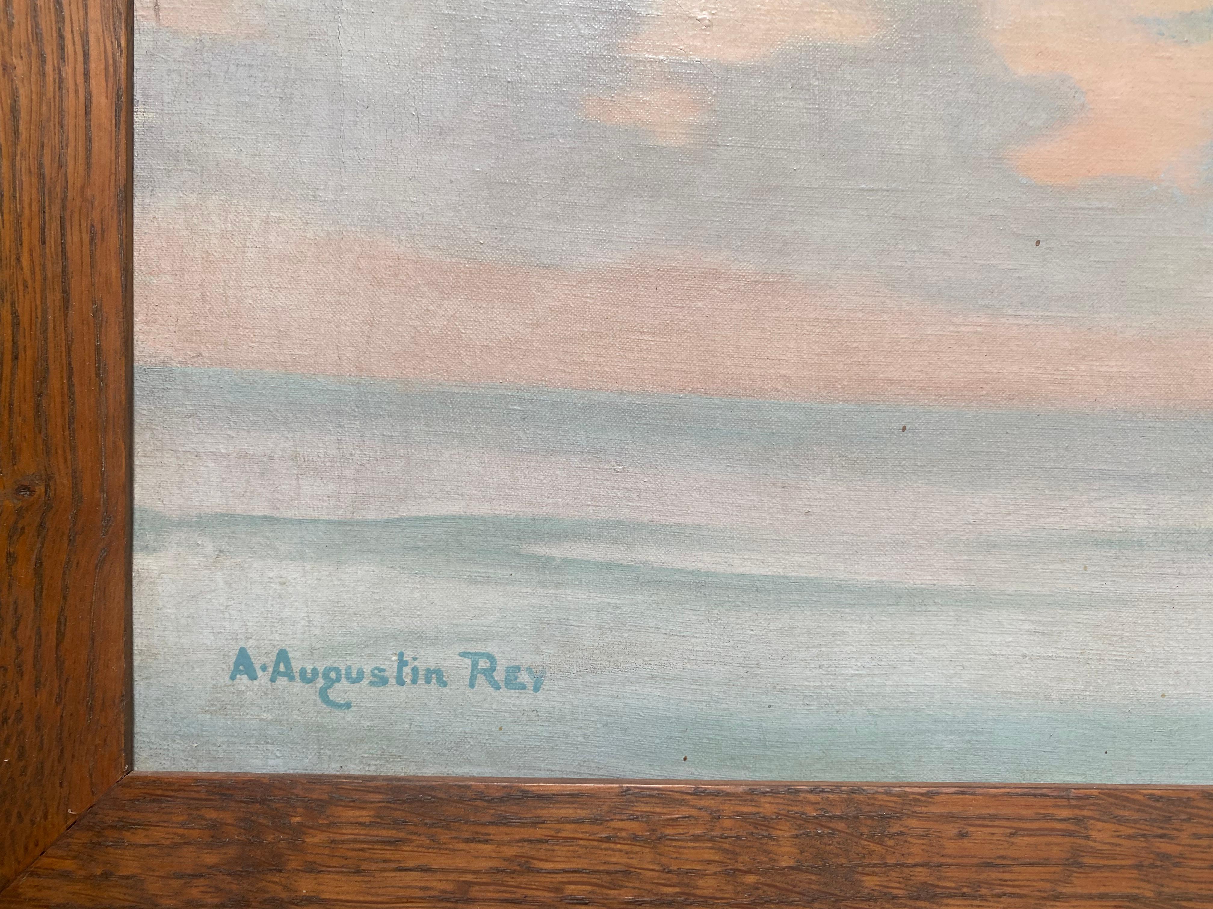 Nuages au coucher du soleil, huile sur toile - Marron Landscape Painting par Augustin Rey