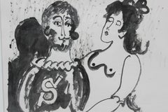 Black Ink Wash Expressionist Couple Portrait