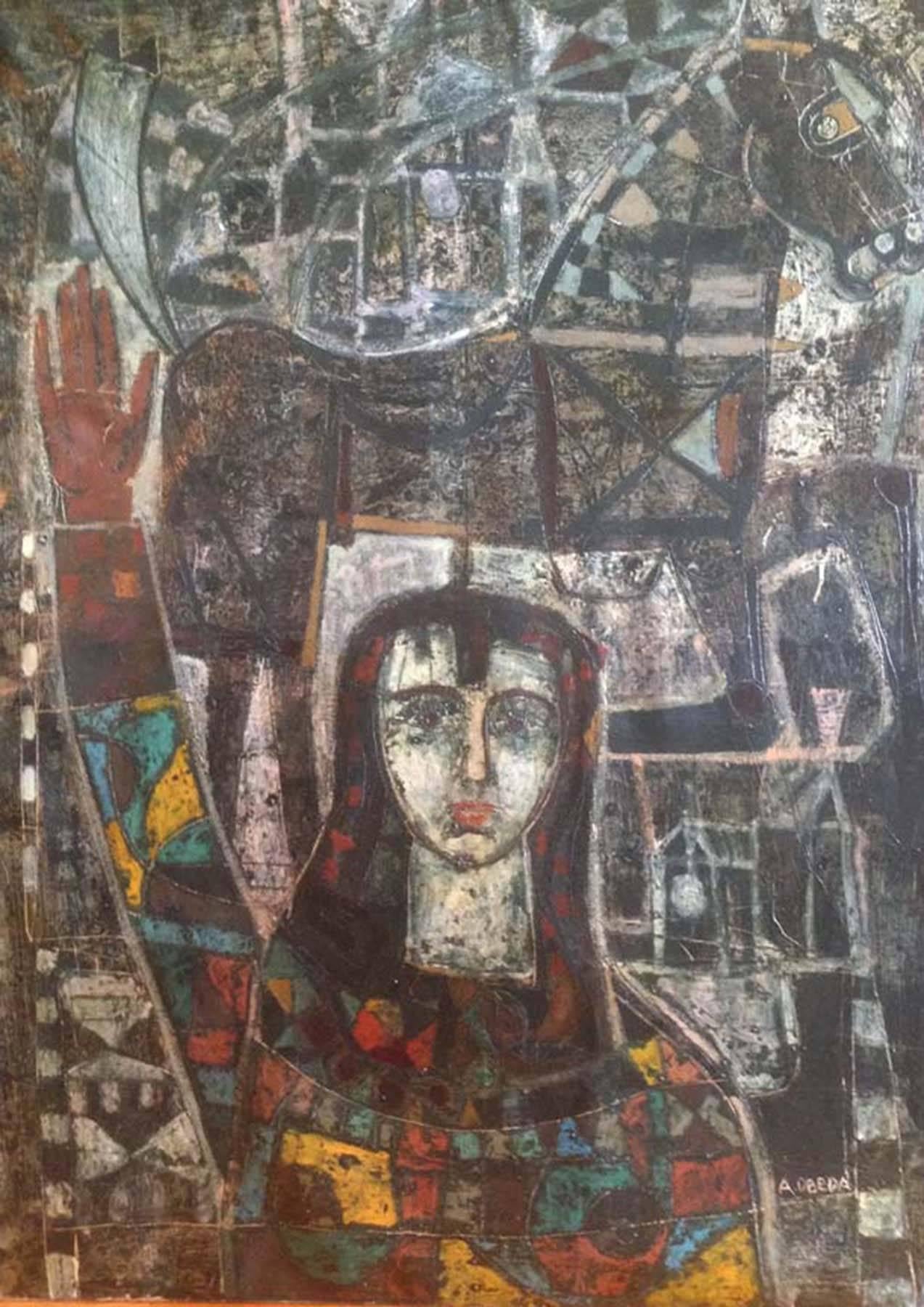 Augustin Ubeda Figurative Painting - COMPOSITION WITH WOMAN AND HORSE