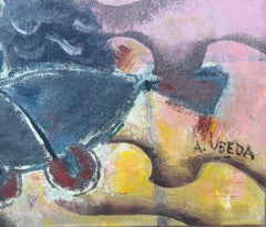 Spanish Symbolist Surreal Interior Mirror Figurative Metaphysical Oil Painting