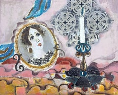 Spanish Symbolist Surreal Interior Mirror Figurative Metaphysical Oil Painting