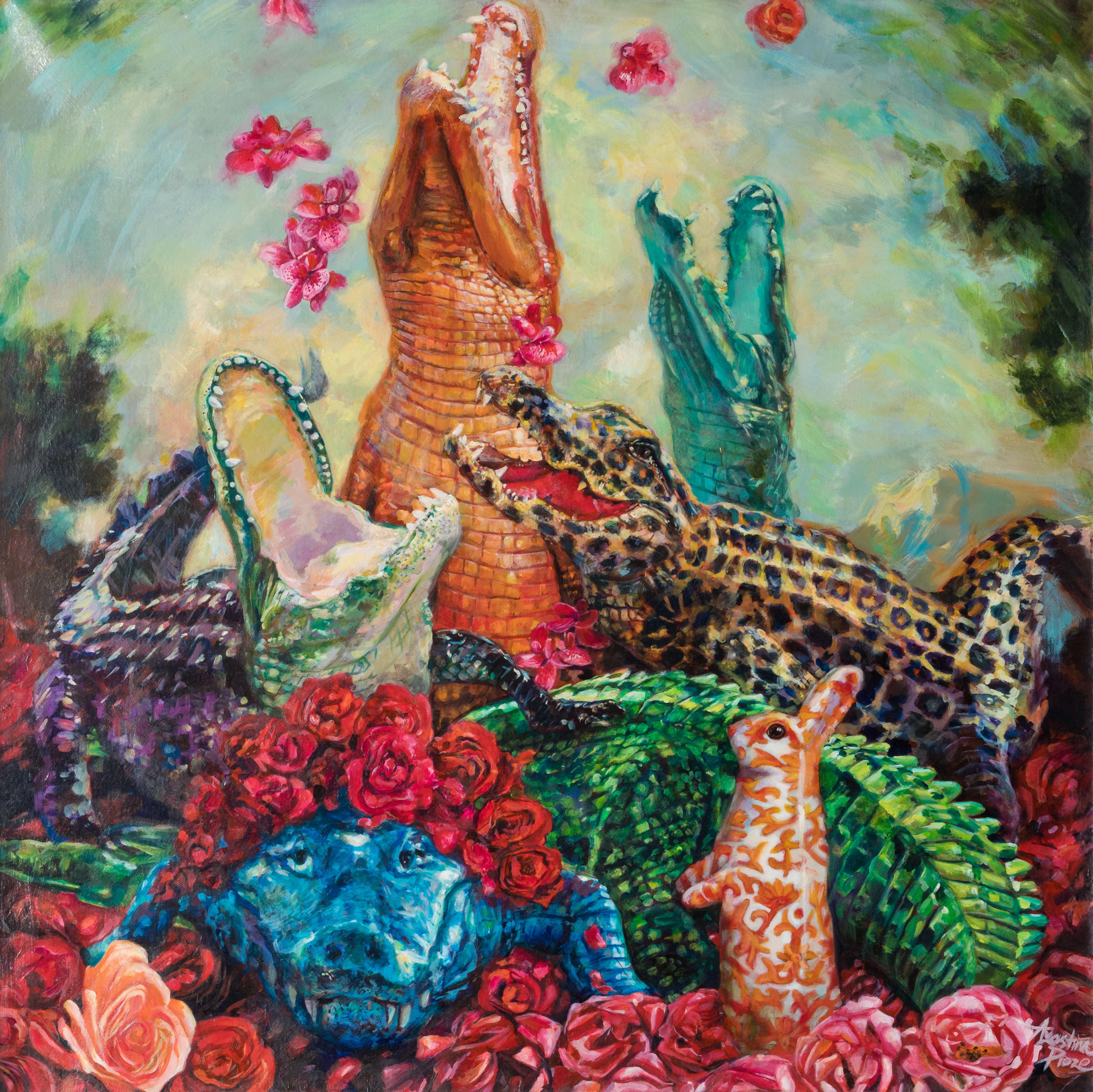 Lost with Crocodiles - 21st Century, Oil Painting, Realism, Animal world
