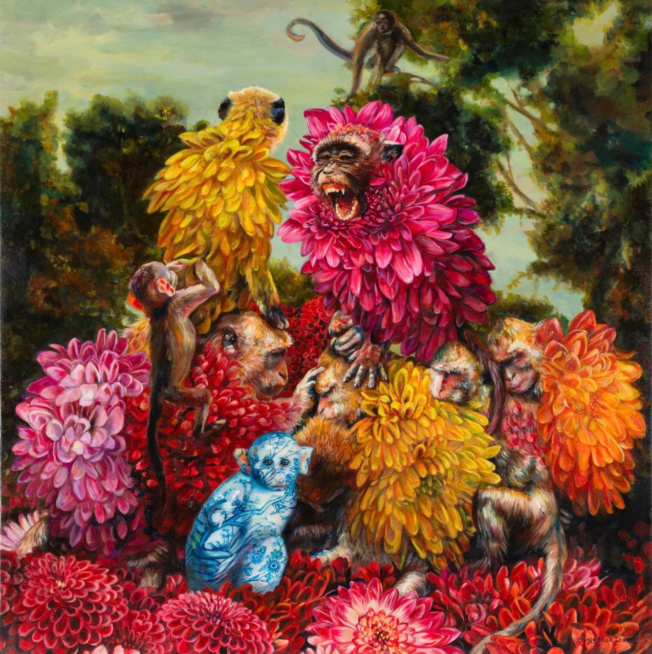 Lost with Monkeys - 21st Century, Oil Painting, Realism, Animal world